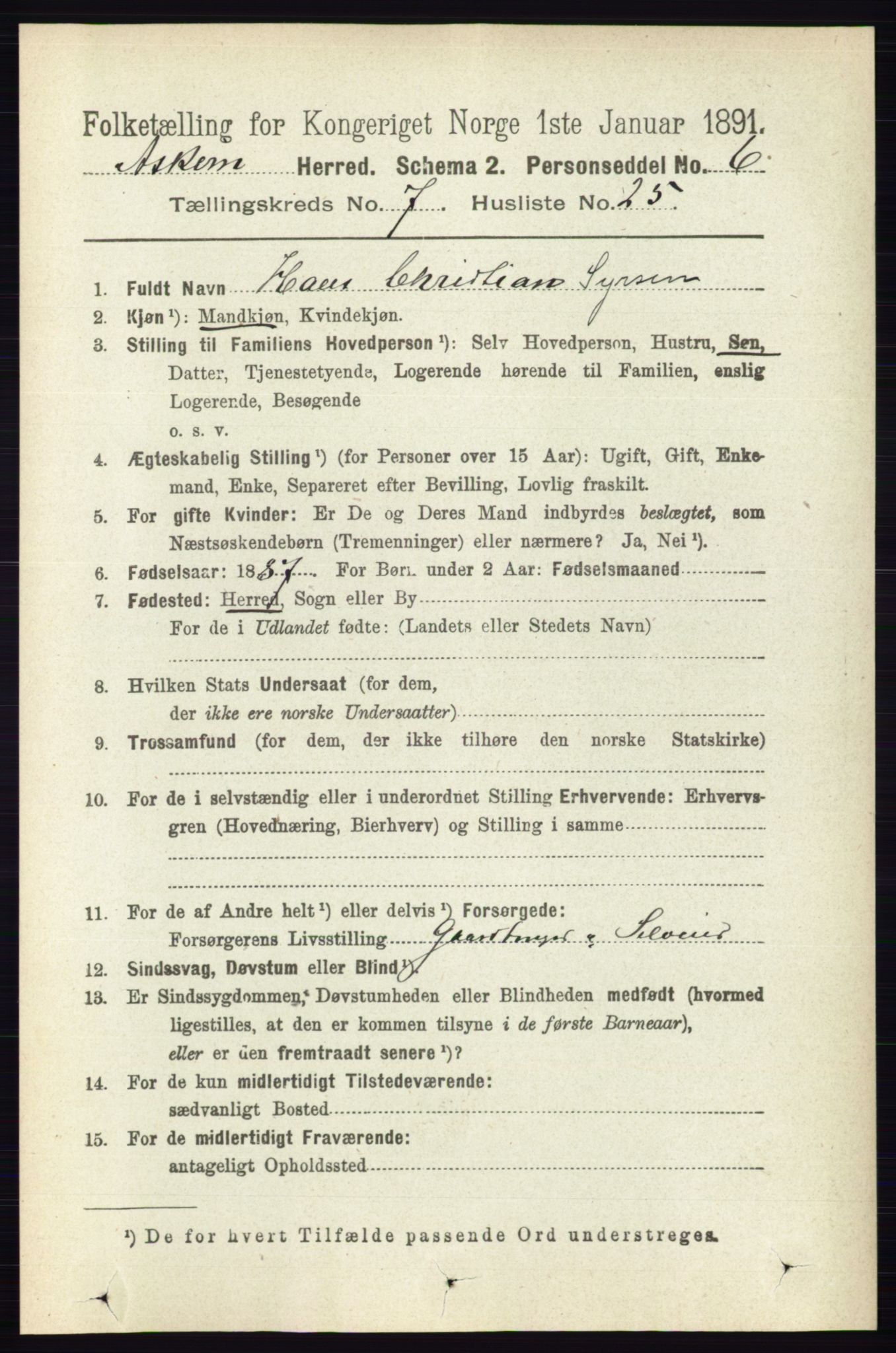 RA, 1891 census for 0124 Askim, 1891, p. 1154