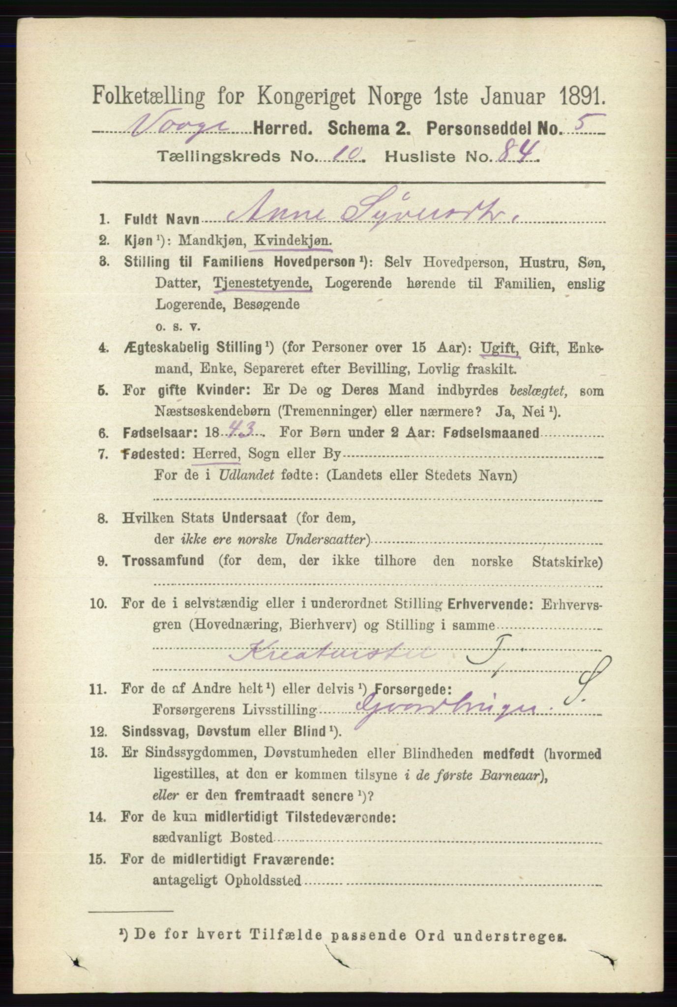 RA, 1891 census for 0515 Vågå, 1891, p. 6726