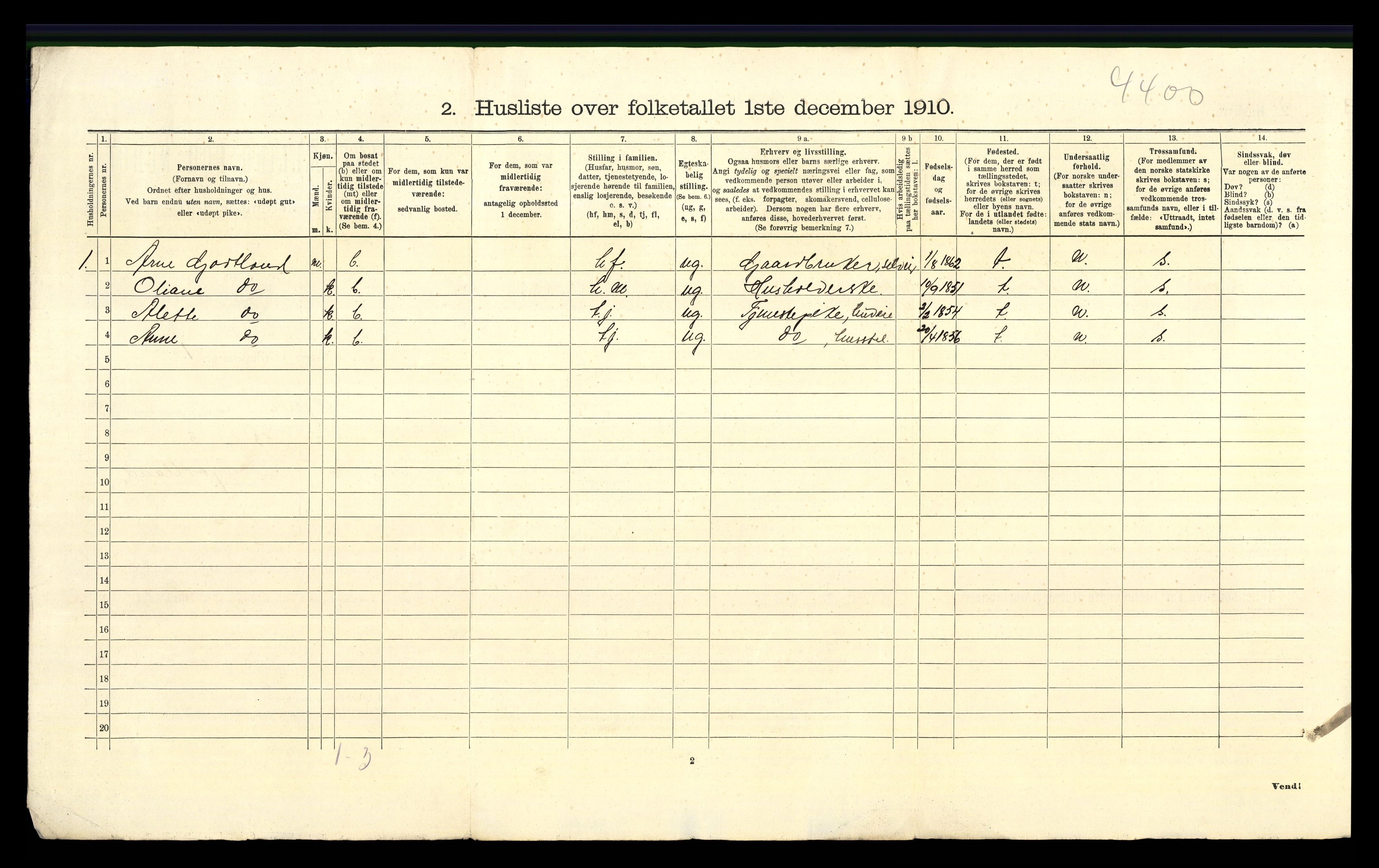 RA, 1910 census for Grue, 1910, p. 1580