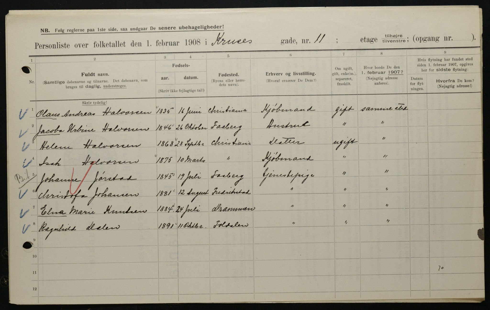 OBA, Municipal Census 1908 for Kristiania, 1908, p. 49325