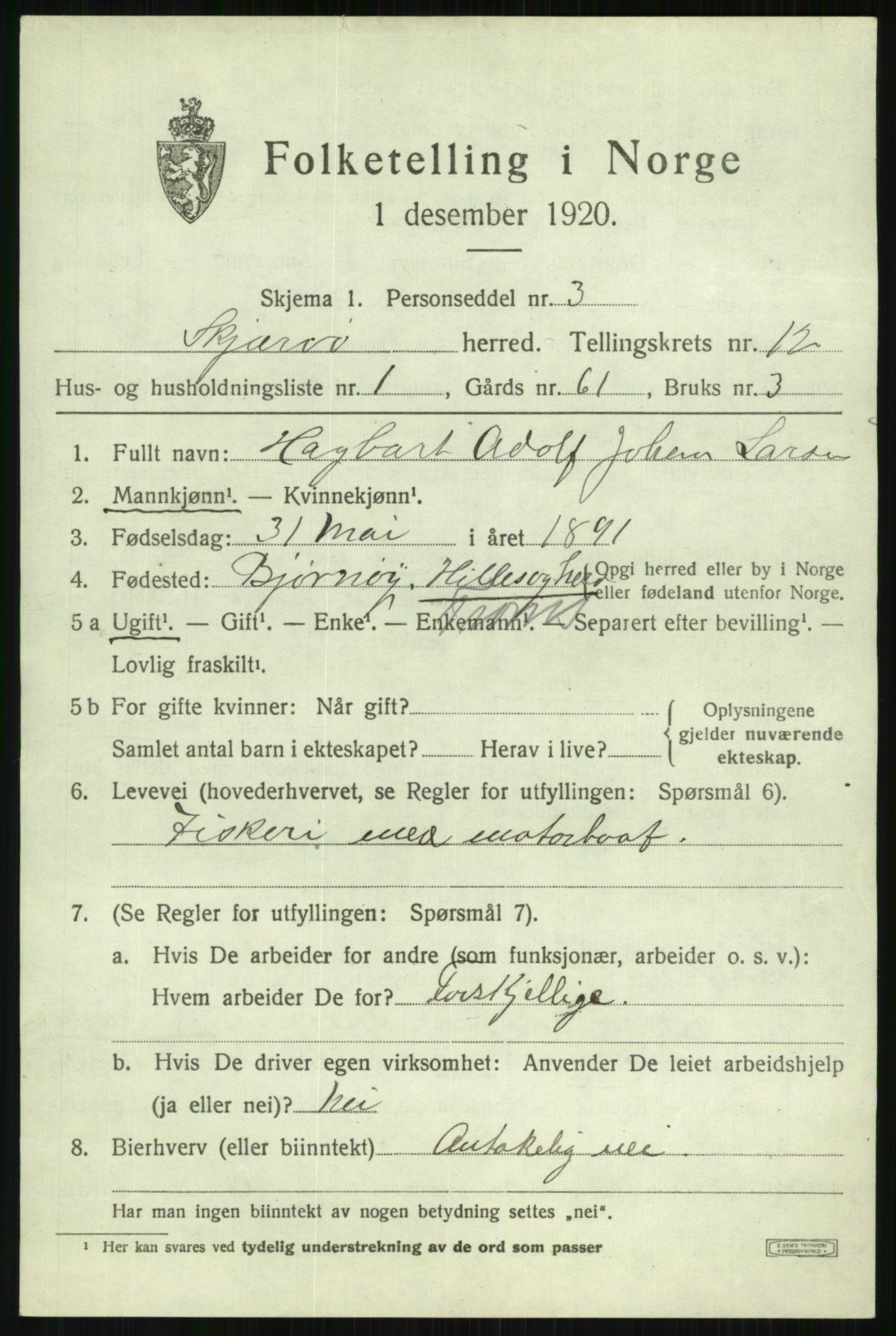 SATØ, 1920 census for Skjervøy, 1920, p. 5997