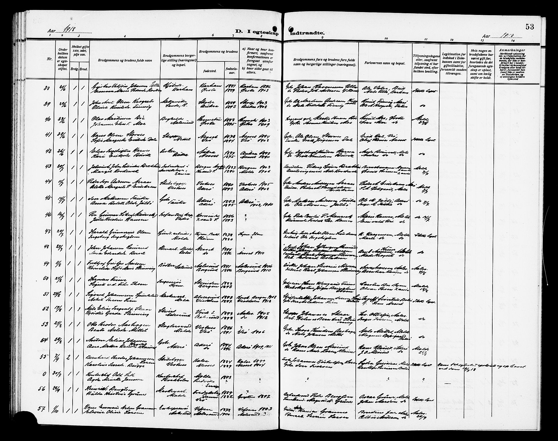 Ministerialprotokoller, klokkerbøker og fødselsregistre - Møre og Romsdal, SAT/A-1454/558/L0703: Parish register (copy) no. 558C04, 1906-1921, p. 53