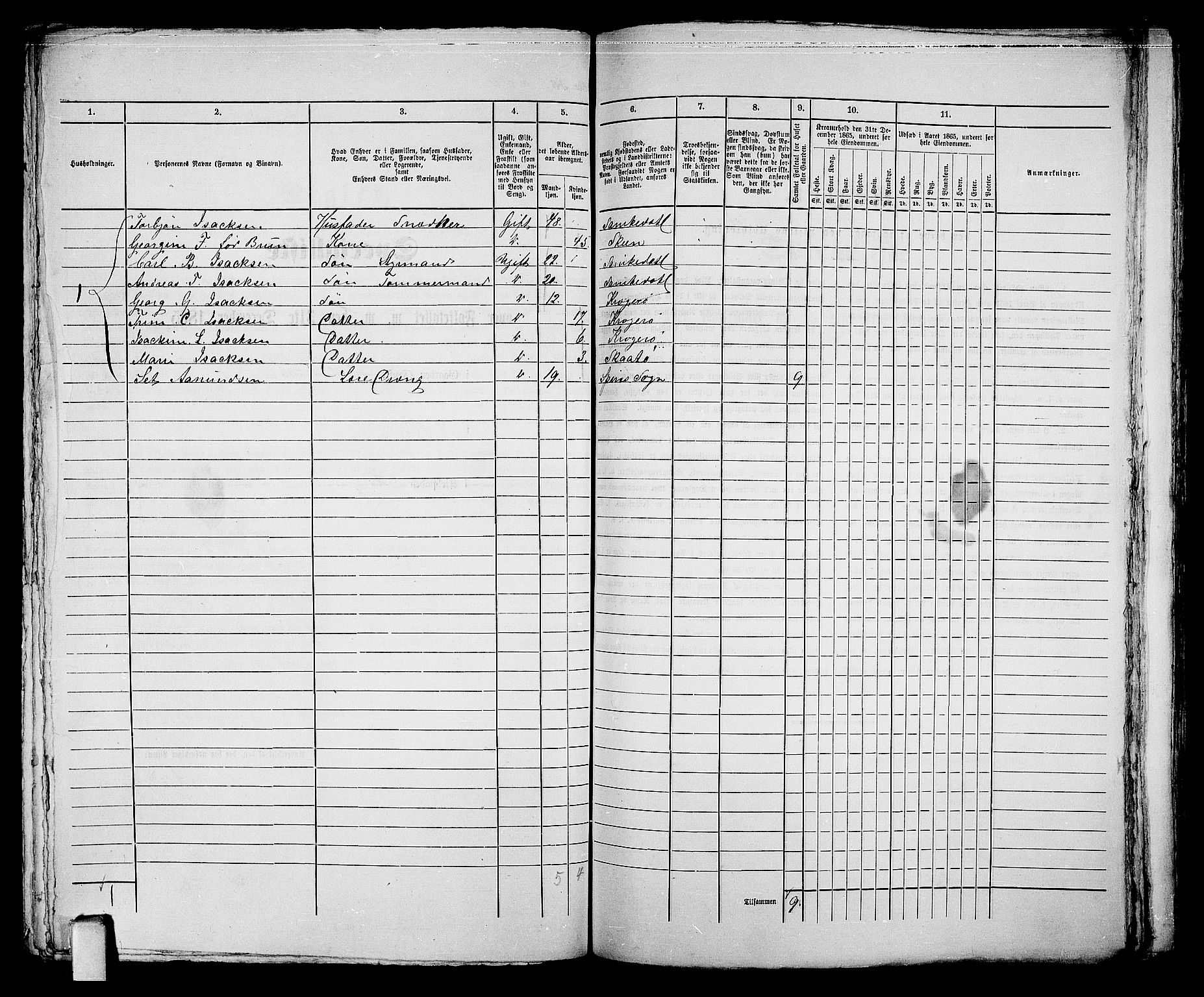 RA, 1865 census for Kragerø/Kragerø, 1865, p. 411