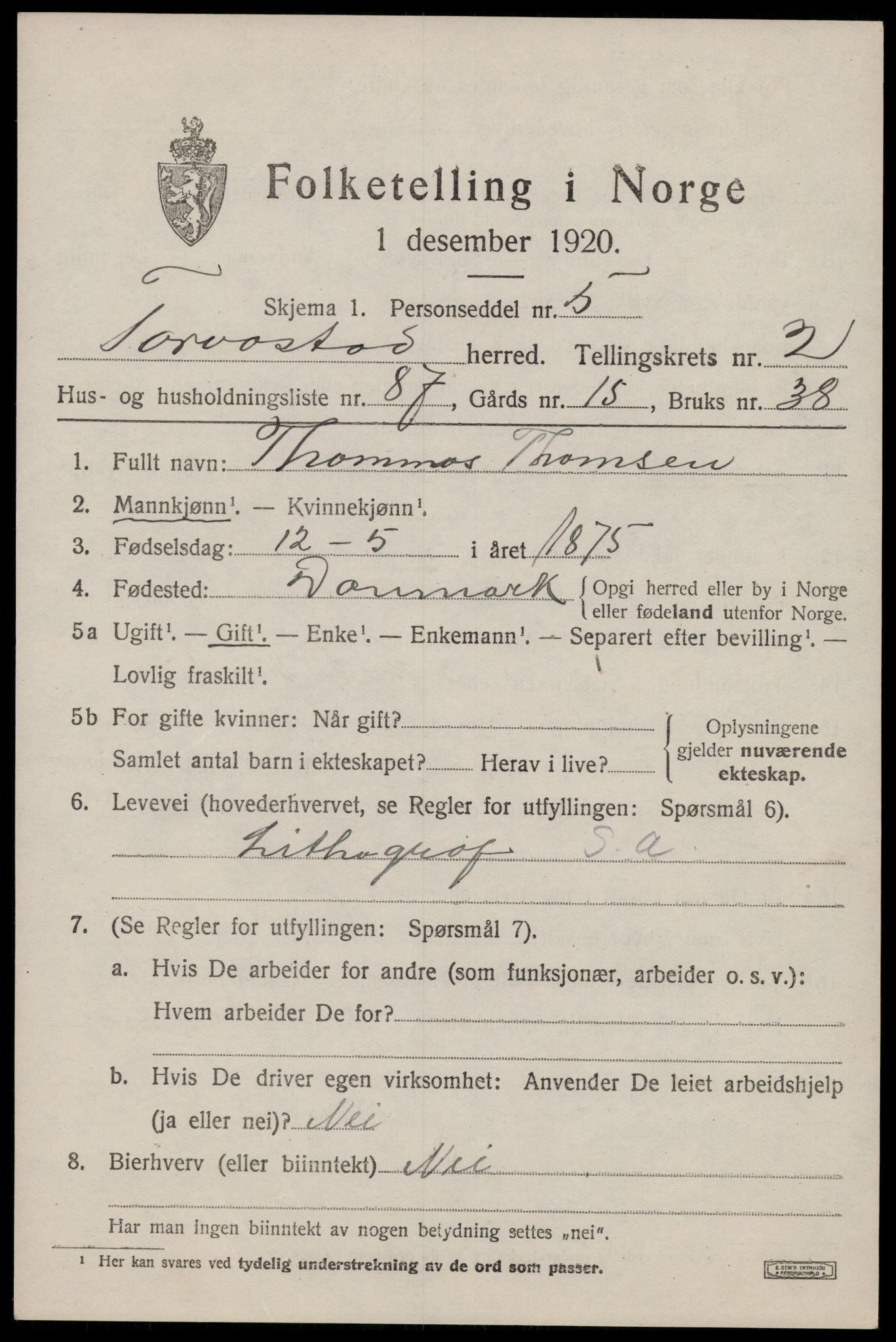 SAST, 1920 census for Torvastad, 1920, p. 2910