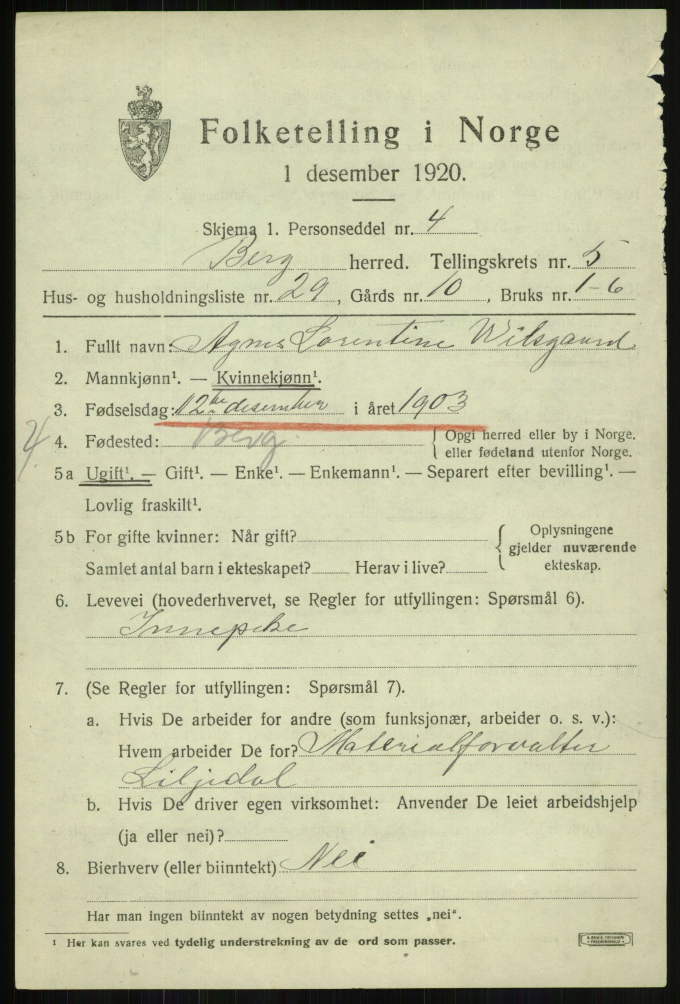 SATØ, 1920 census for Berg, 1920, p. 2051