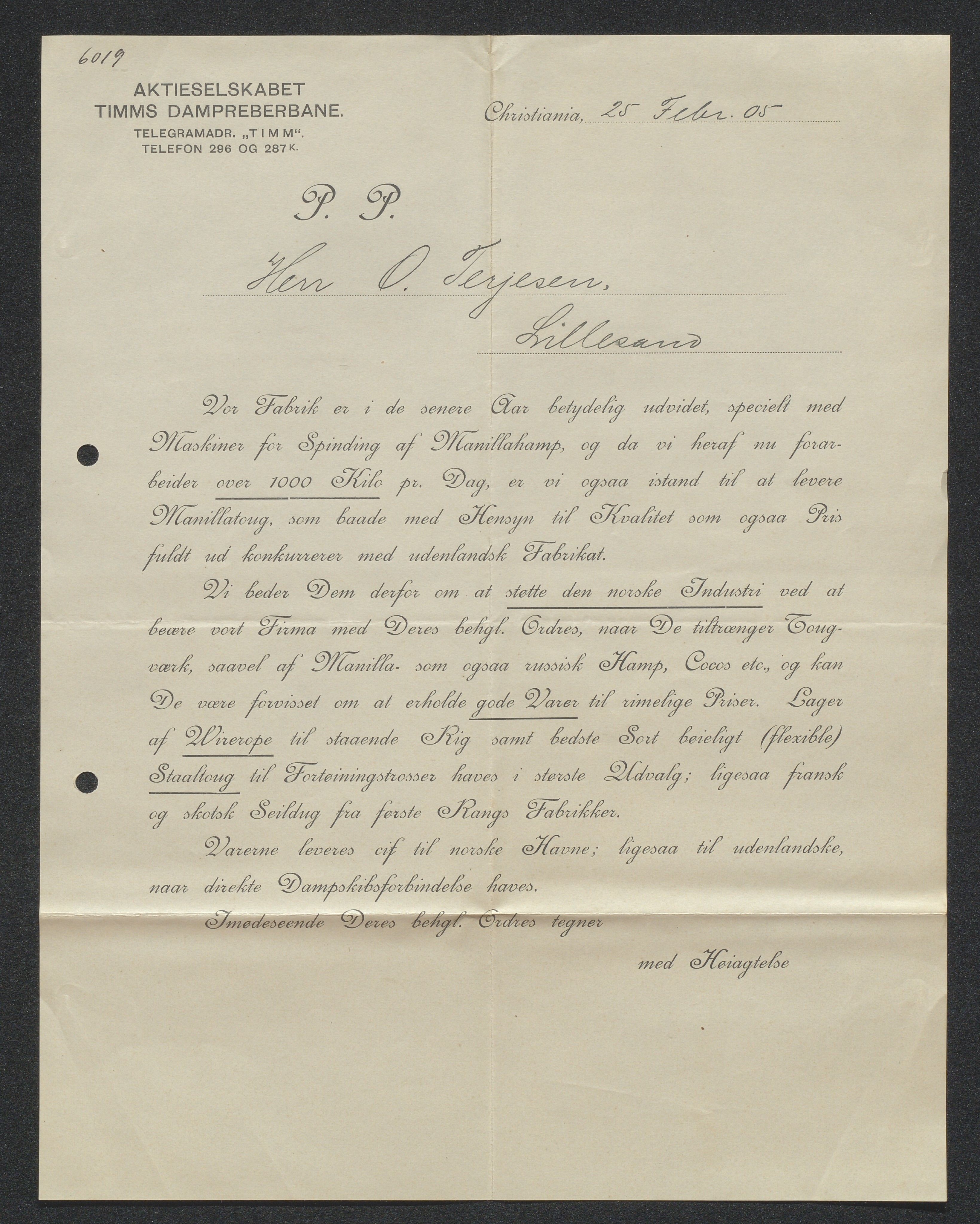 O. Terjesens rederi, AAKS/PA-2525/E/E01/L0013: Korrespondanse, 1904-1905