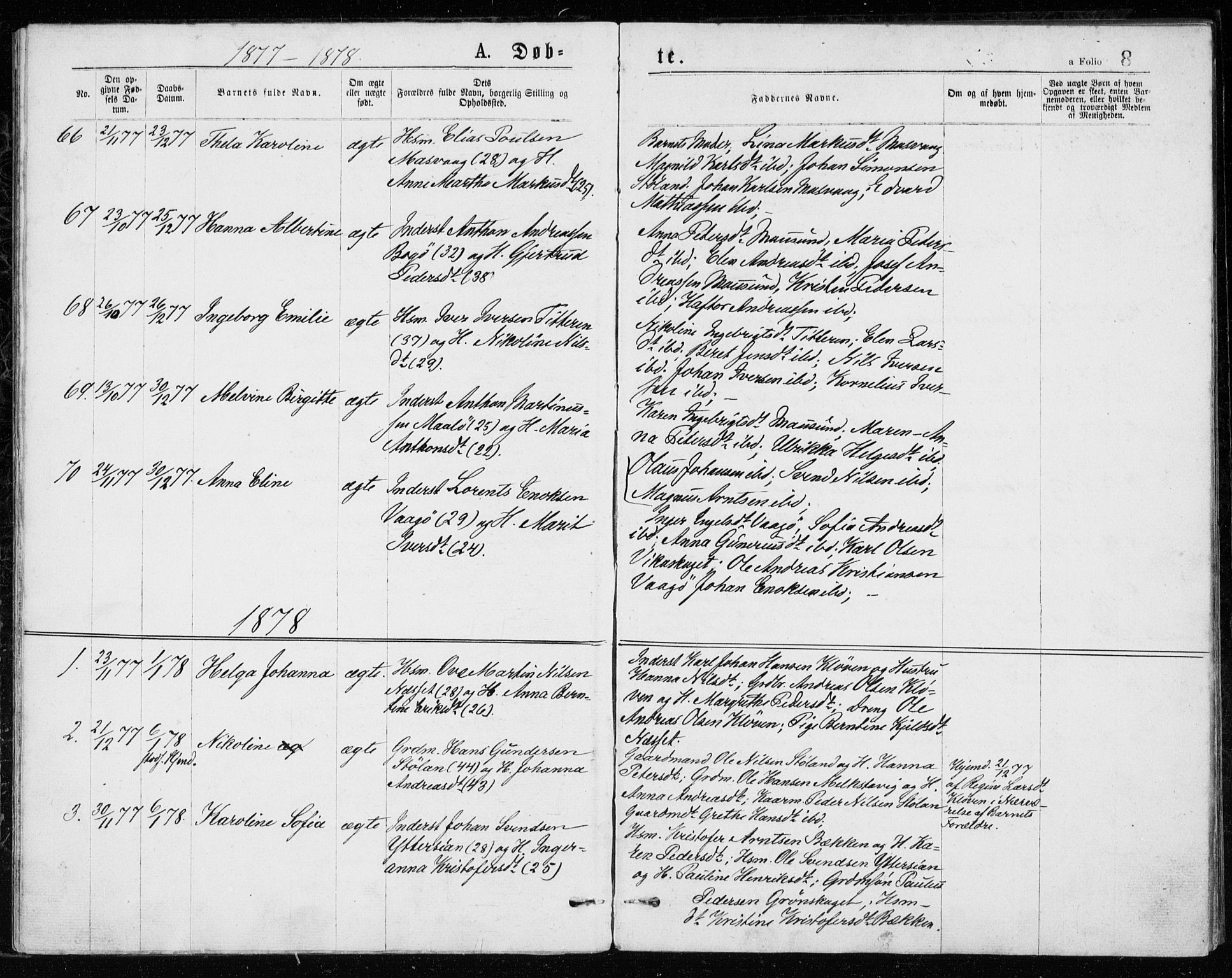 Ministerialprotokoller, klokkerbøker og fødselsregistre - Sør-Trøndelag, SAT/A-1456/640/L0577: Parish register (official) no. 640A02, 1877-1878, p. 8