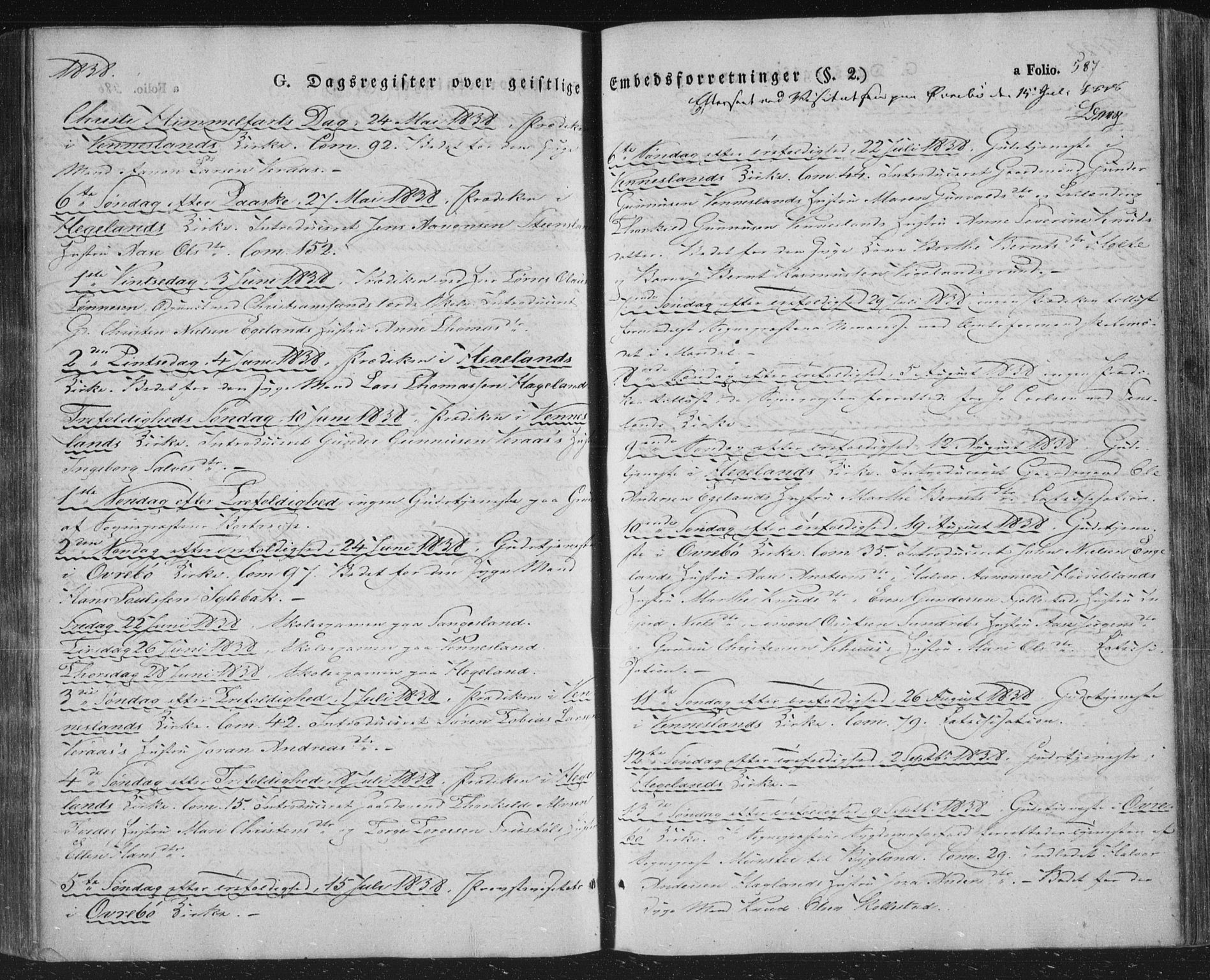 Vennesla sokneprestkontor, SAK/1111-0045/Fa/Fac/L0004: Parish register (official) no. A 4, 1834-1855, p. 587