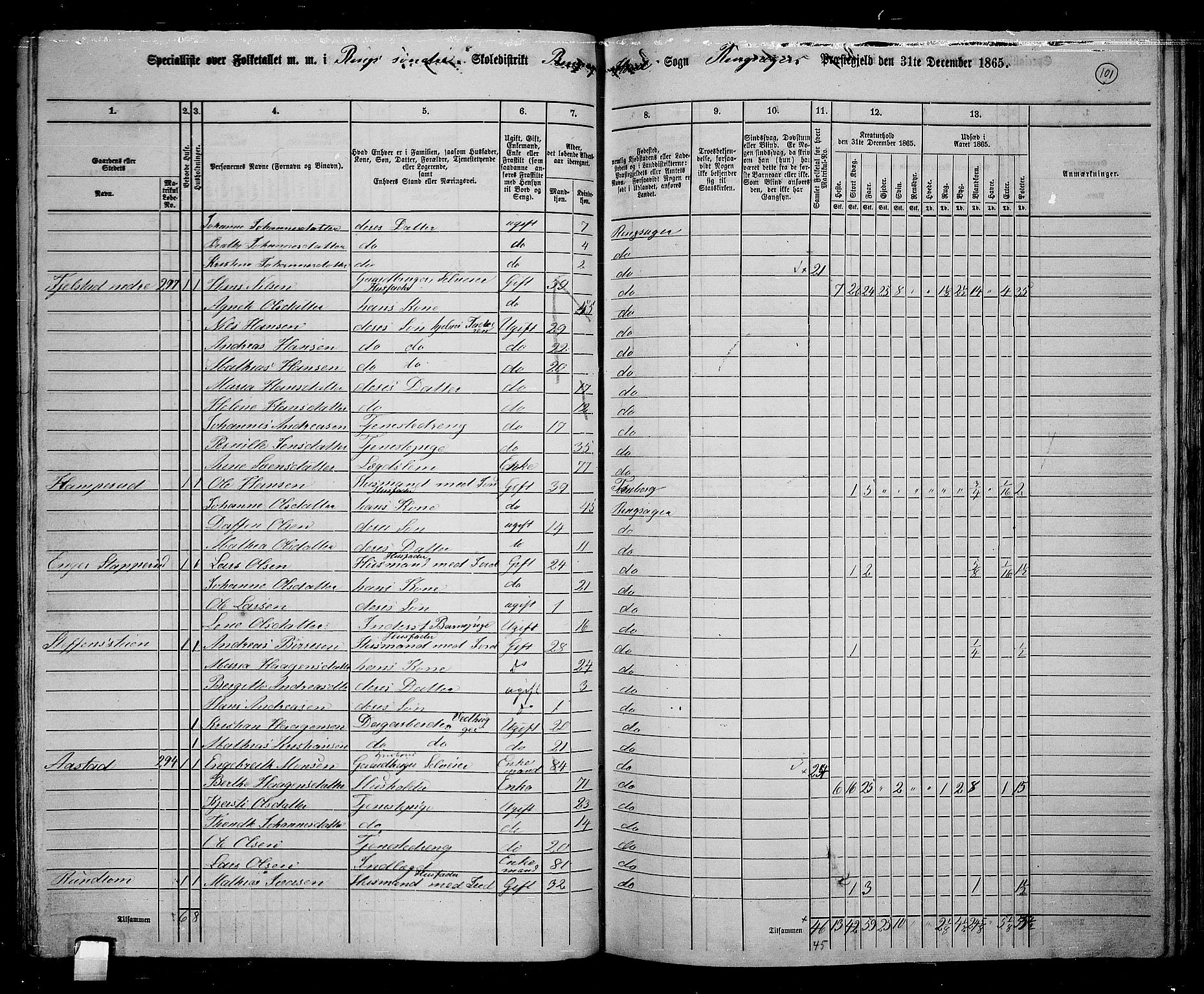 RA, 1865 census for Ringsaker, 1865, p. 350