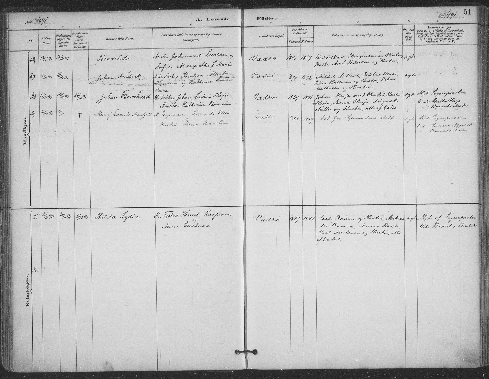 Vadsø sokneprestkontor, SATØ/S-1325/H/Ha/L0006kirke: Parish register (official) no. 6, 1885-1895, p. 51