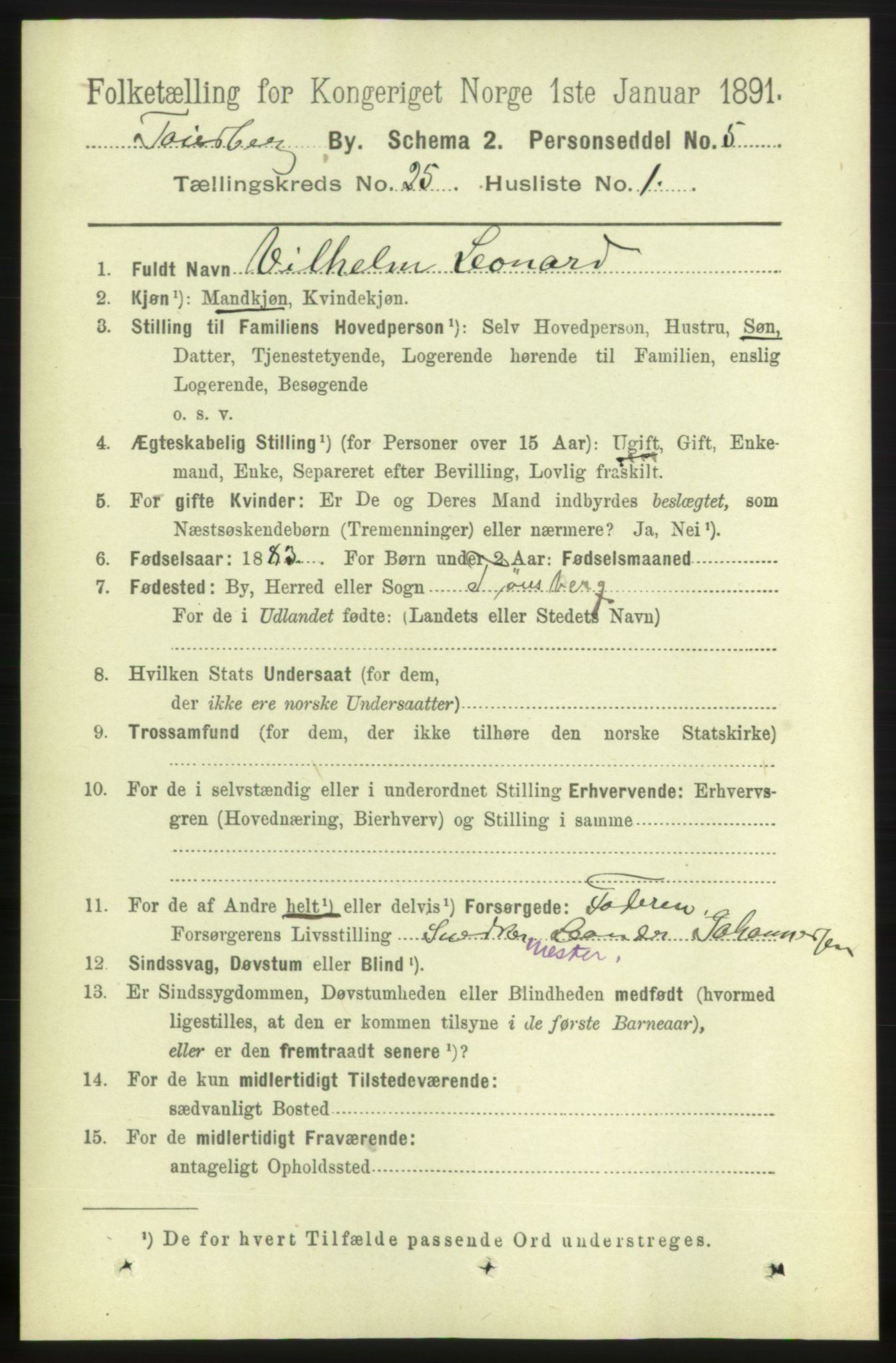 RA, 1891 census for 0705 Tønsberg, 1891, p. 6475