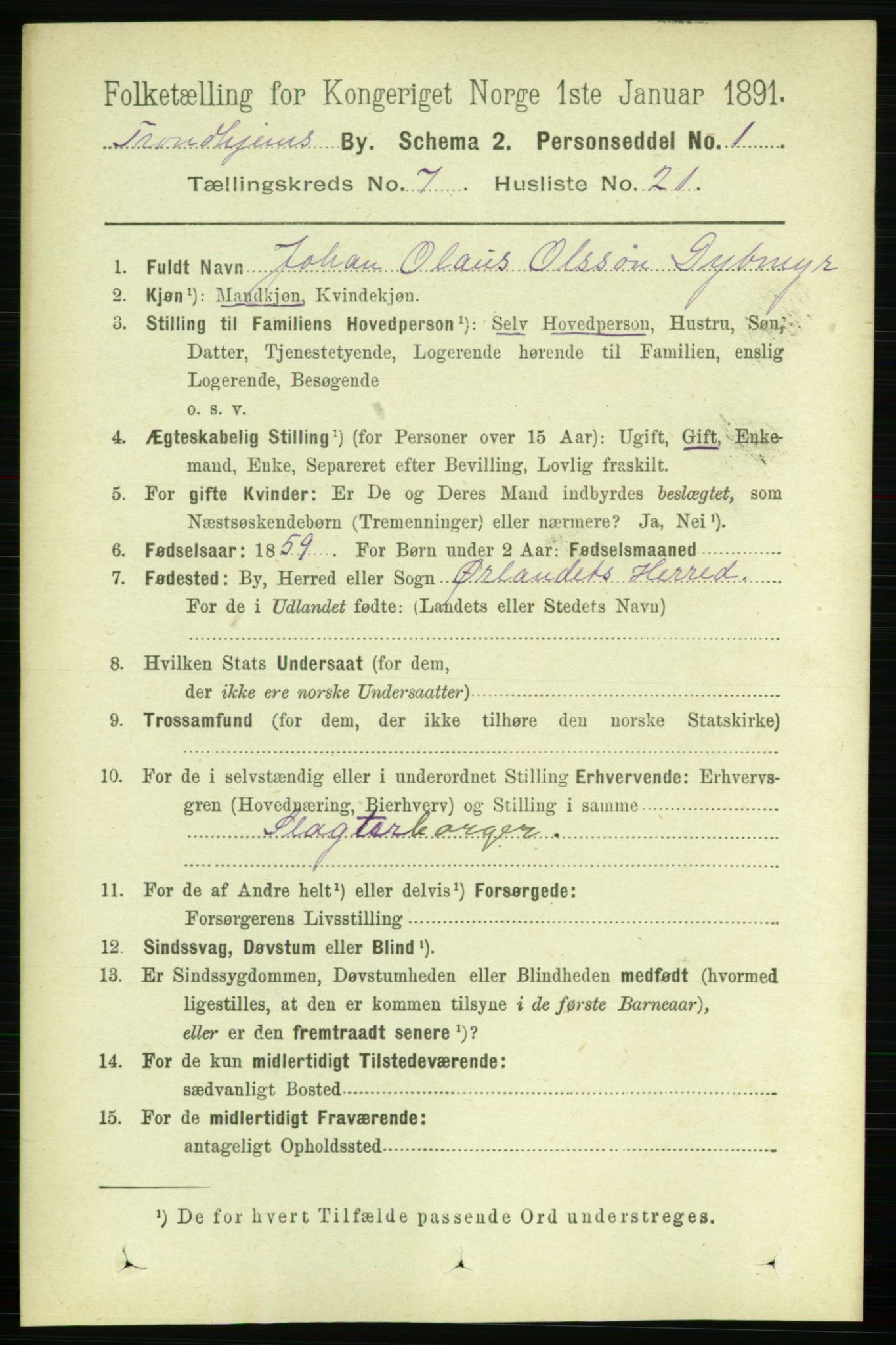 RA, 1891 census for 1601 Trondheim, 1891, p. 6214