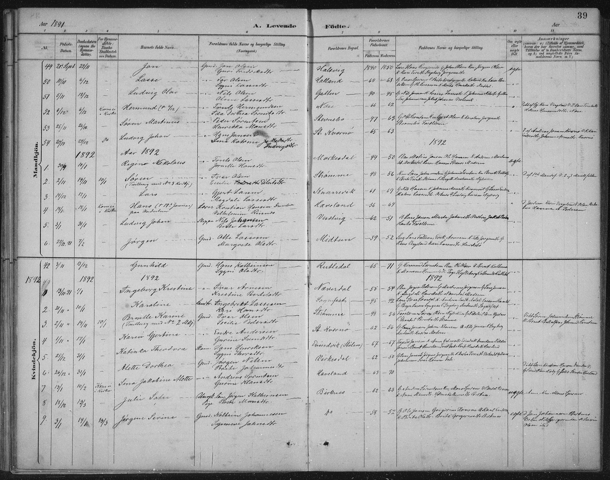 Gulen sokneprestembete, SAB/A-80201/H/Hab/Habb/L0003: Parish register (copy) no. B 3, 1884-1907, p. 39