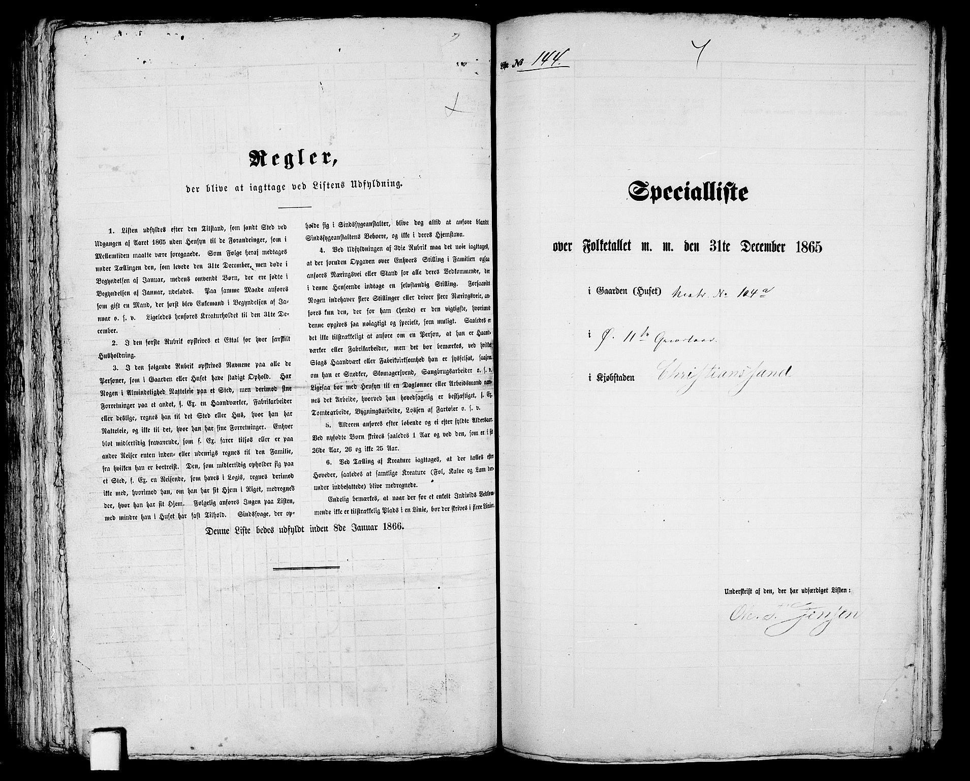 RA, 1865 census for Kristiansand, 1865, p. 302