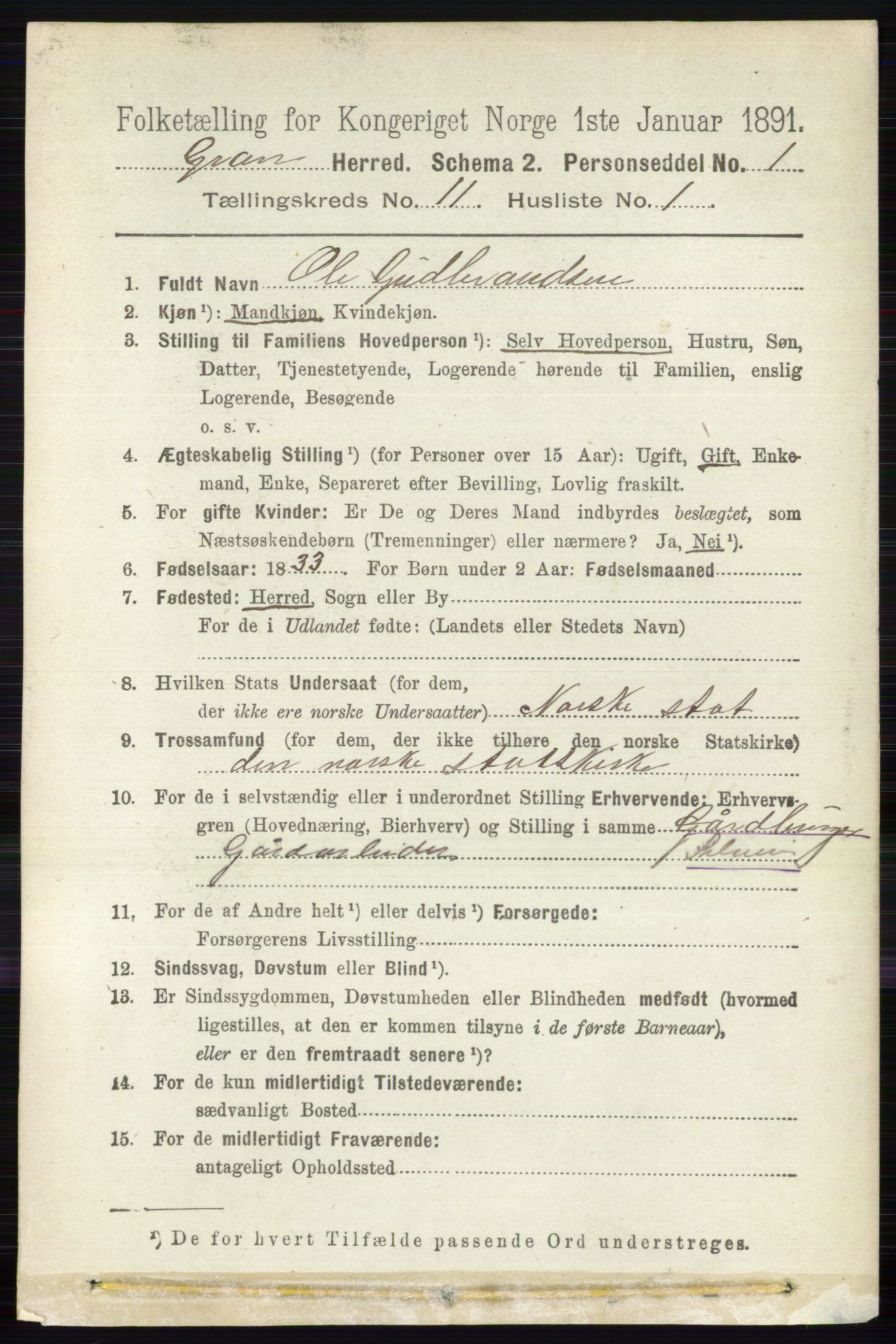 RA, 1891 census for 0534 Gran, 1891, p. 5467