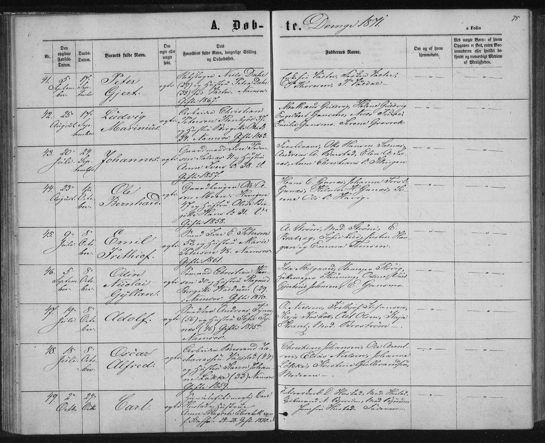 Ministerialprotokoller, klokkerbøker og fødselsregistre - Nord-Trøndelag, SAT/A-1458/768/L0570: Parish register (official) no. 768A05, 1865-1874, p. 75