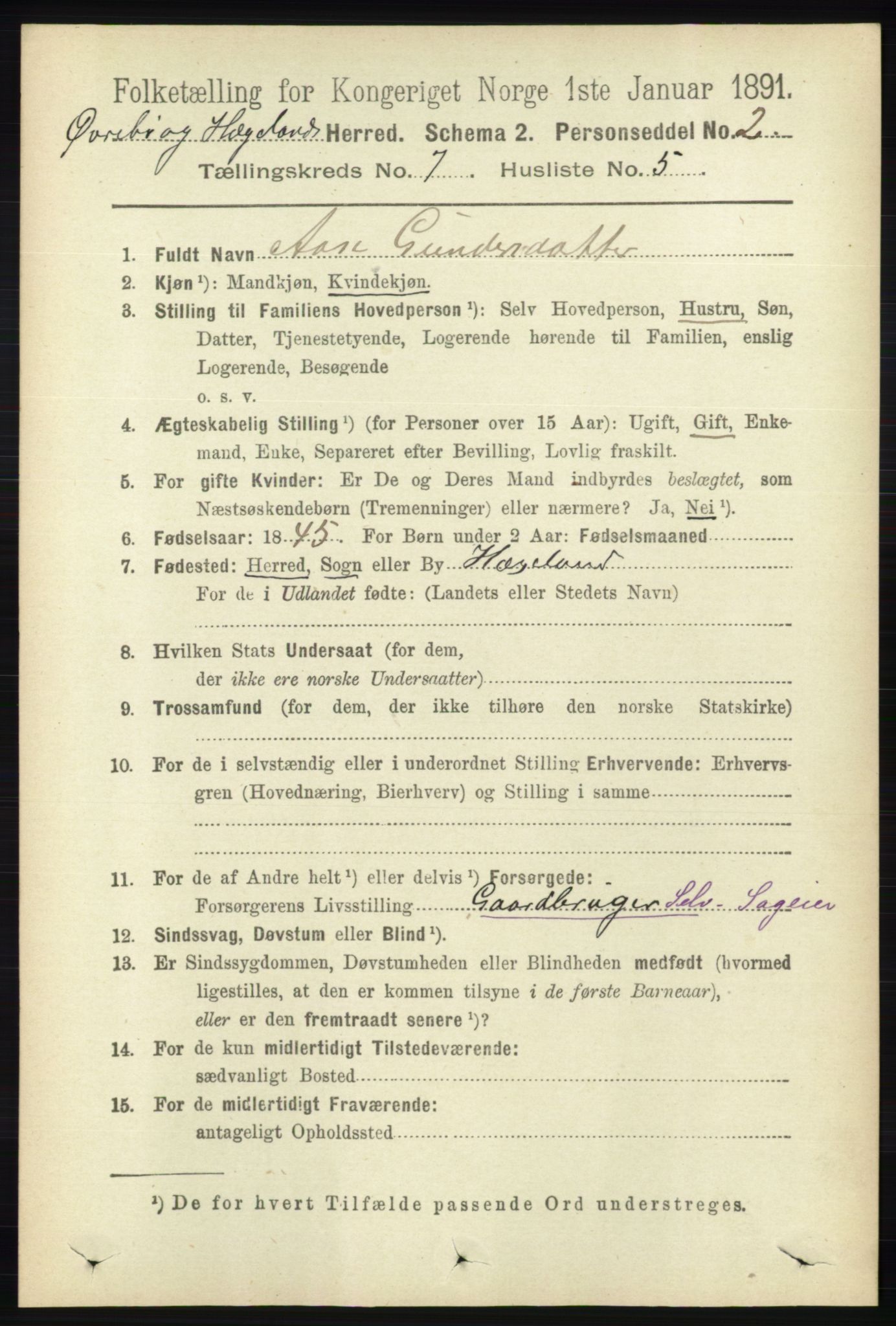 RA, 1891 census for 1016 Øvrebø og Hægeland, 1891, p. 1361