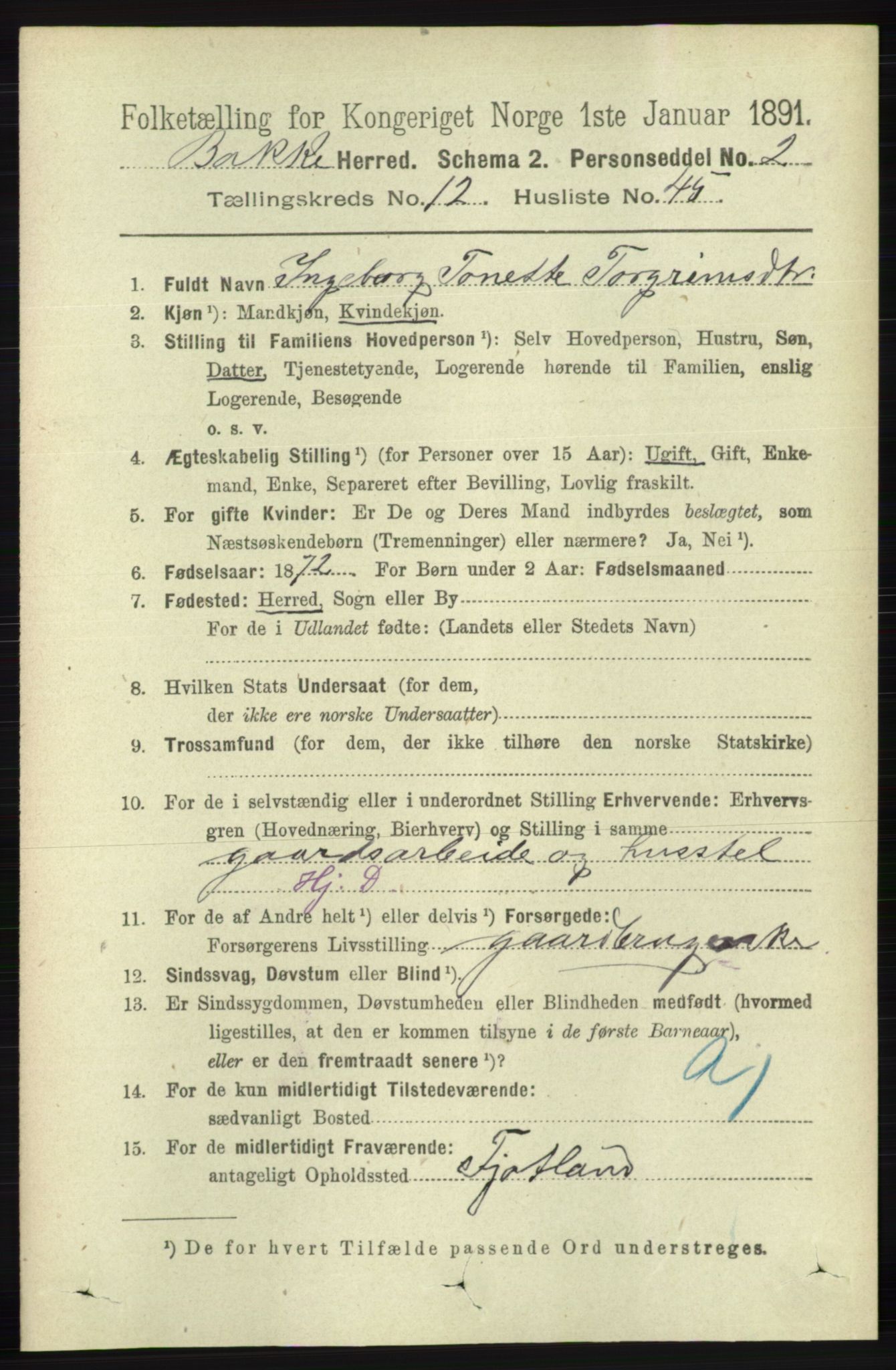 RA, 1891 census for 1045 Bakke, 1891, p. 2661