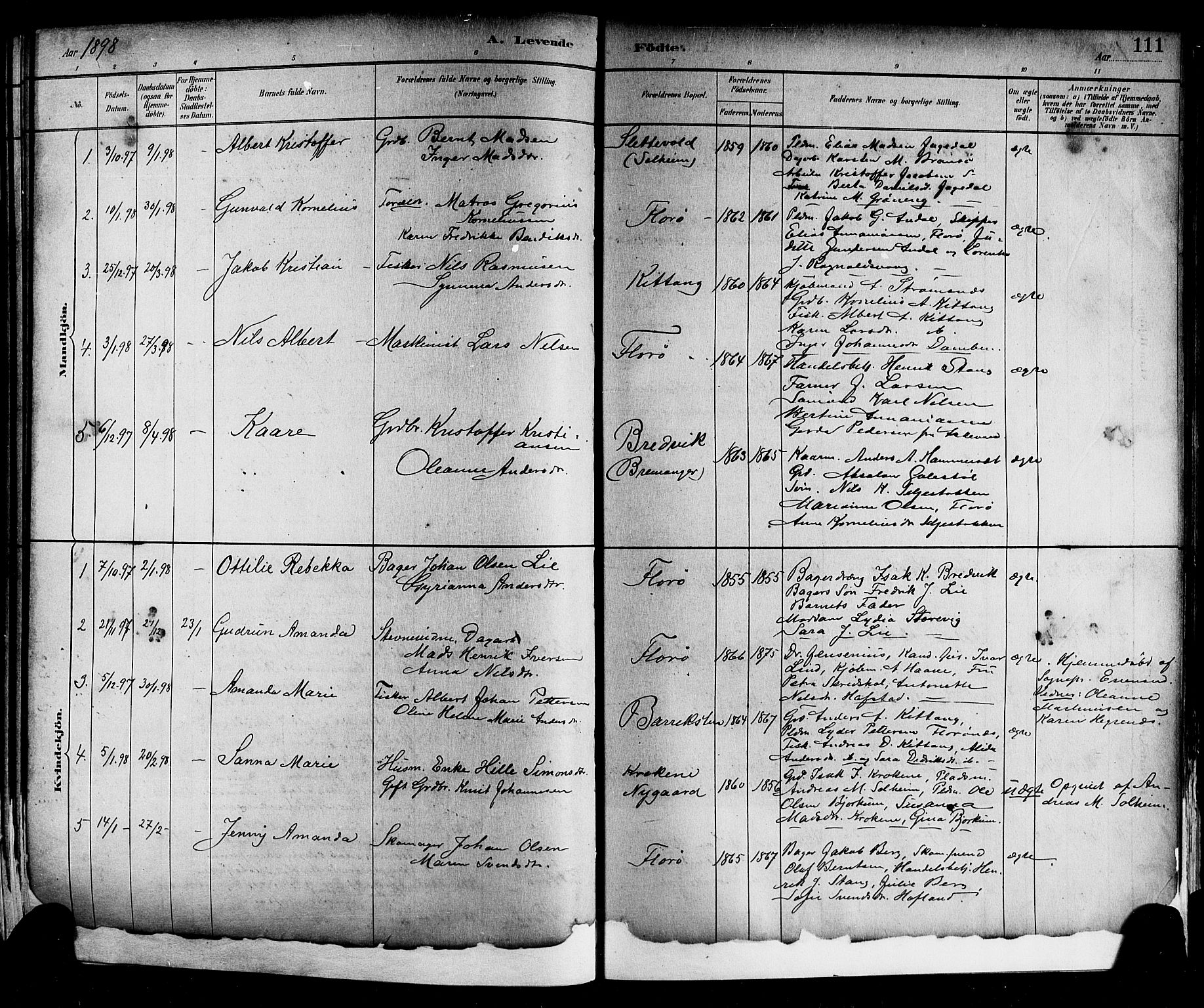 Kinn sokneprestembete, SAB/A-80801/H/Hab/Haba/L0002: Parish register (copy) no. A 2, 1882-1906, p. 111
