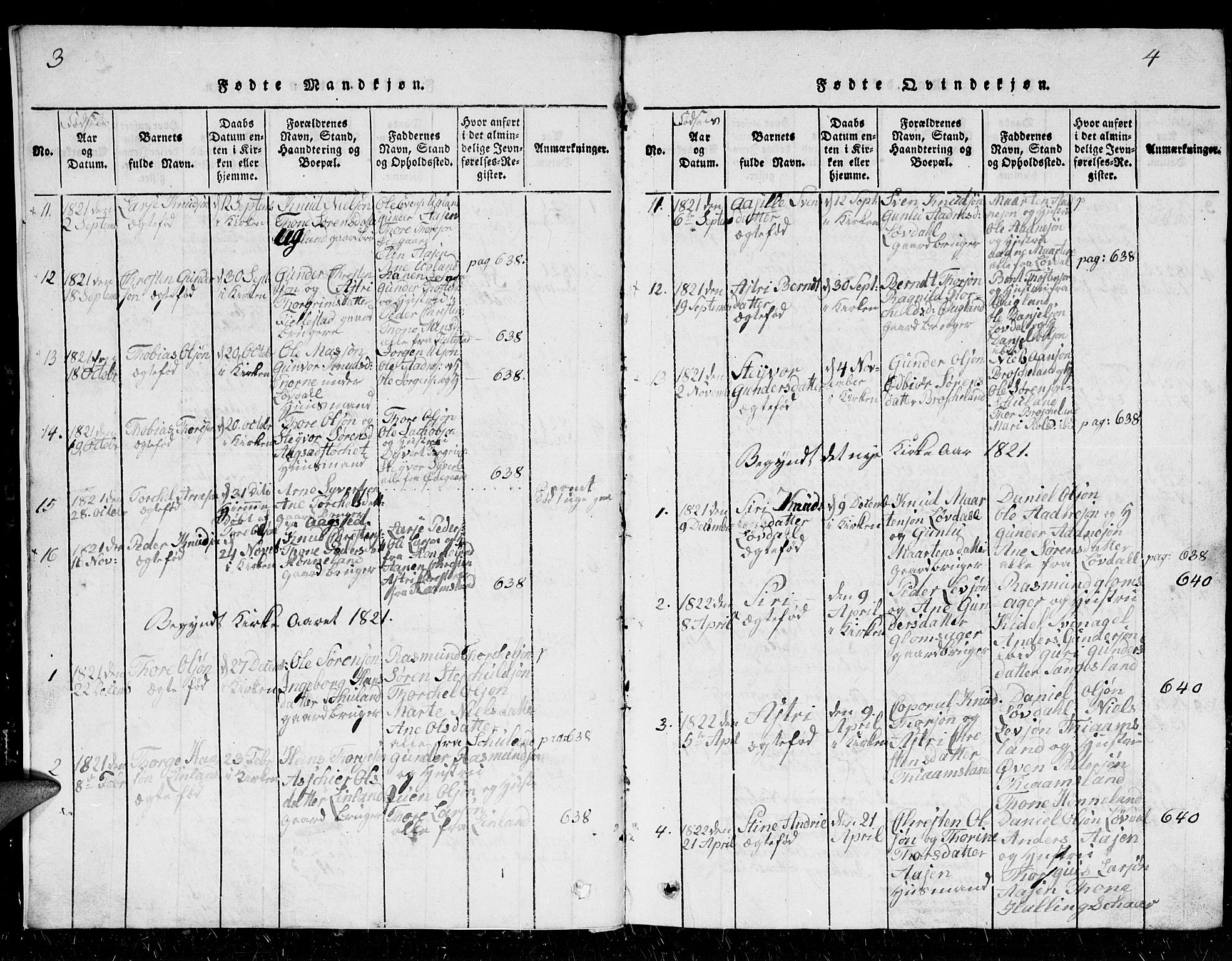 Holum sokneprestkontor, SAK/1111-0022/F/Fb/Fbb/L0001: Parish register (copy) no. B 1, 1820-1847, p. 3-4