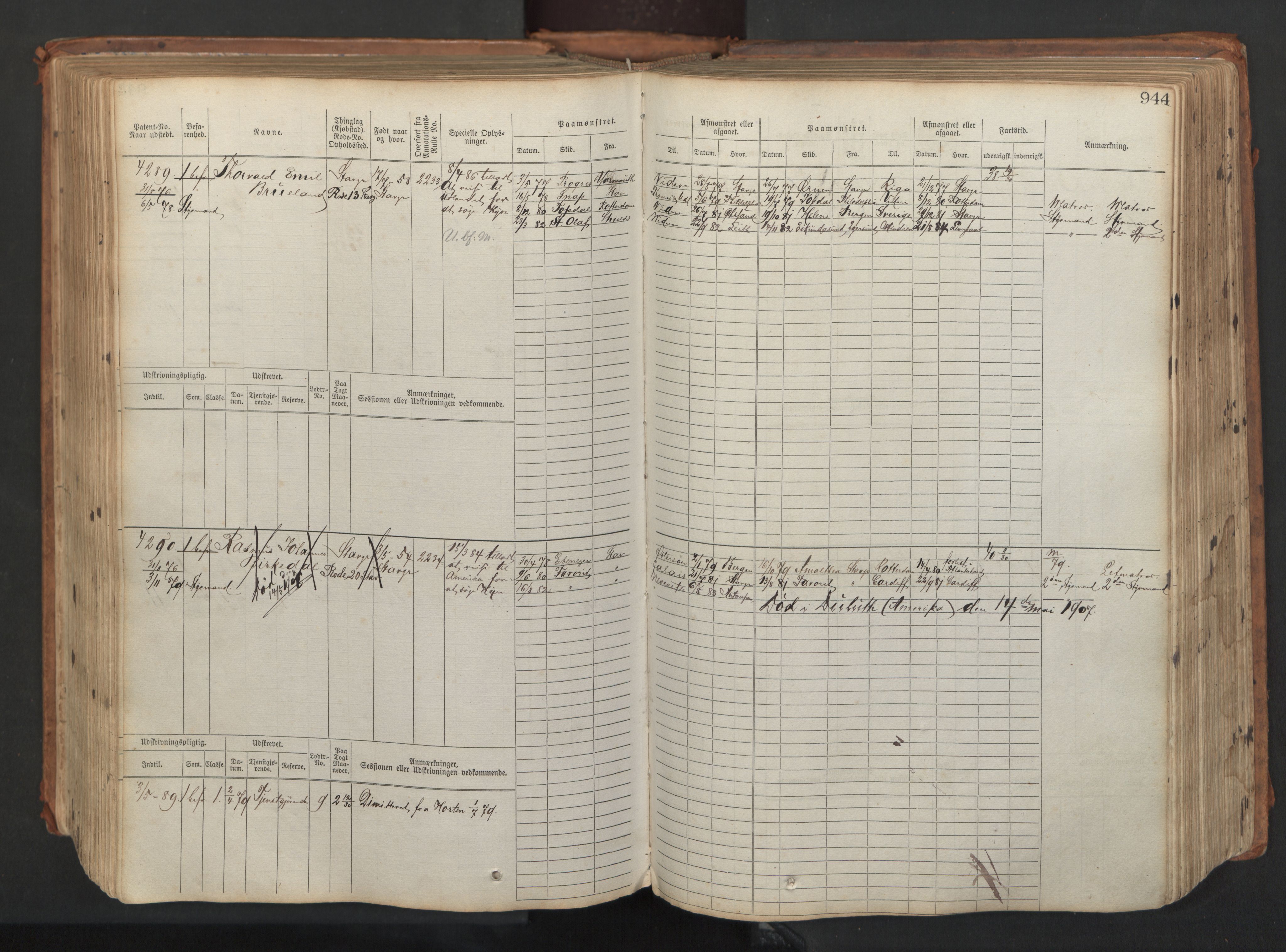 Stavanger sjømannskontor, AV/SAST-A-102006/F/Fb/Fbb/L0008: Sjøfartshovedrulle, patentnr. 3605-4804, 1873, p. 396