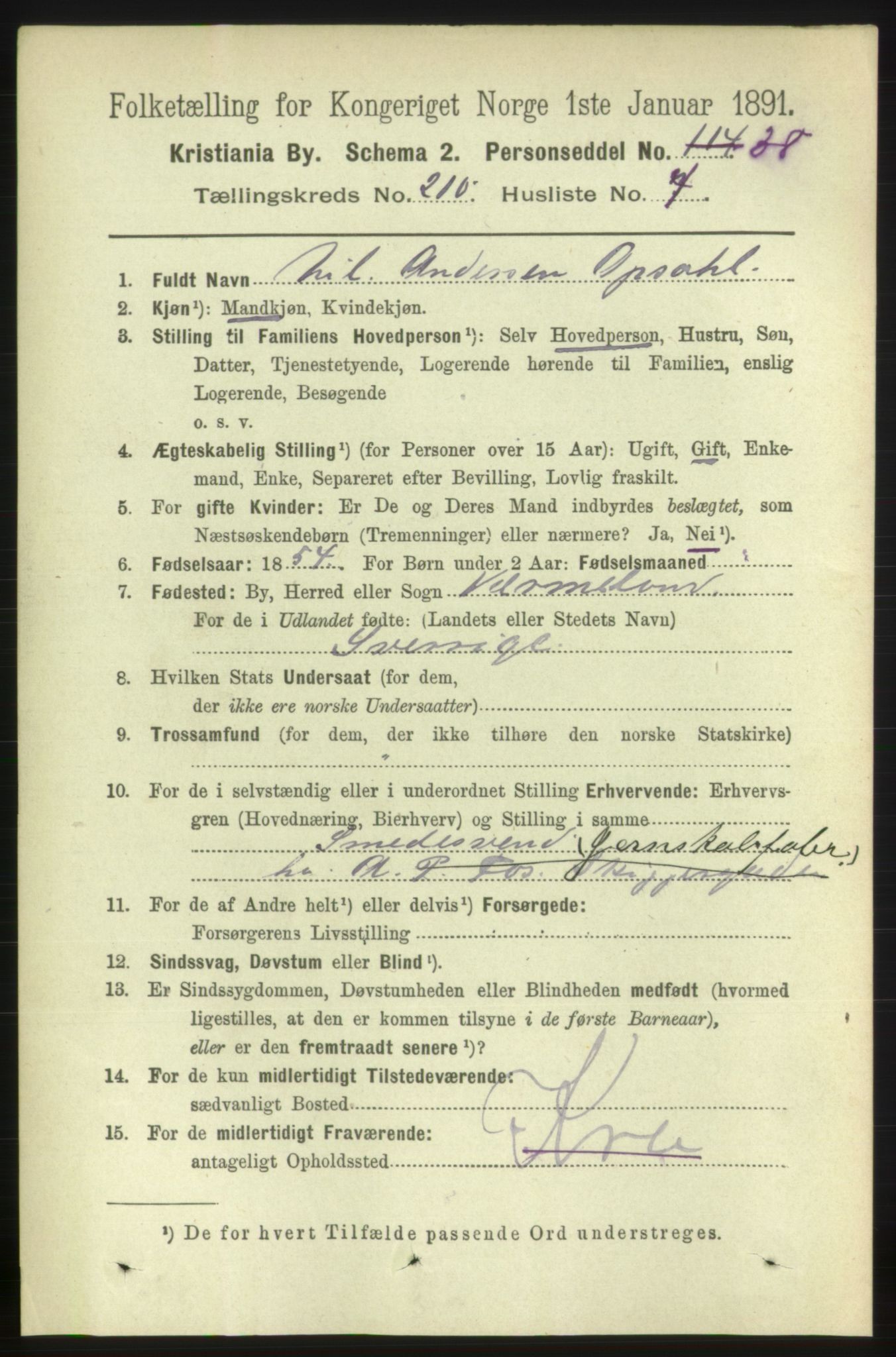 RA, 1891 census for 0301 Kristiania, 1891, p. 125518