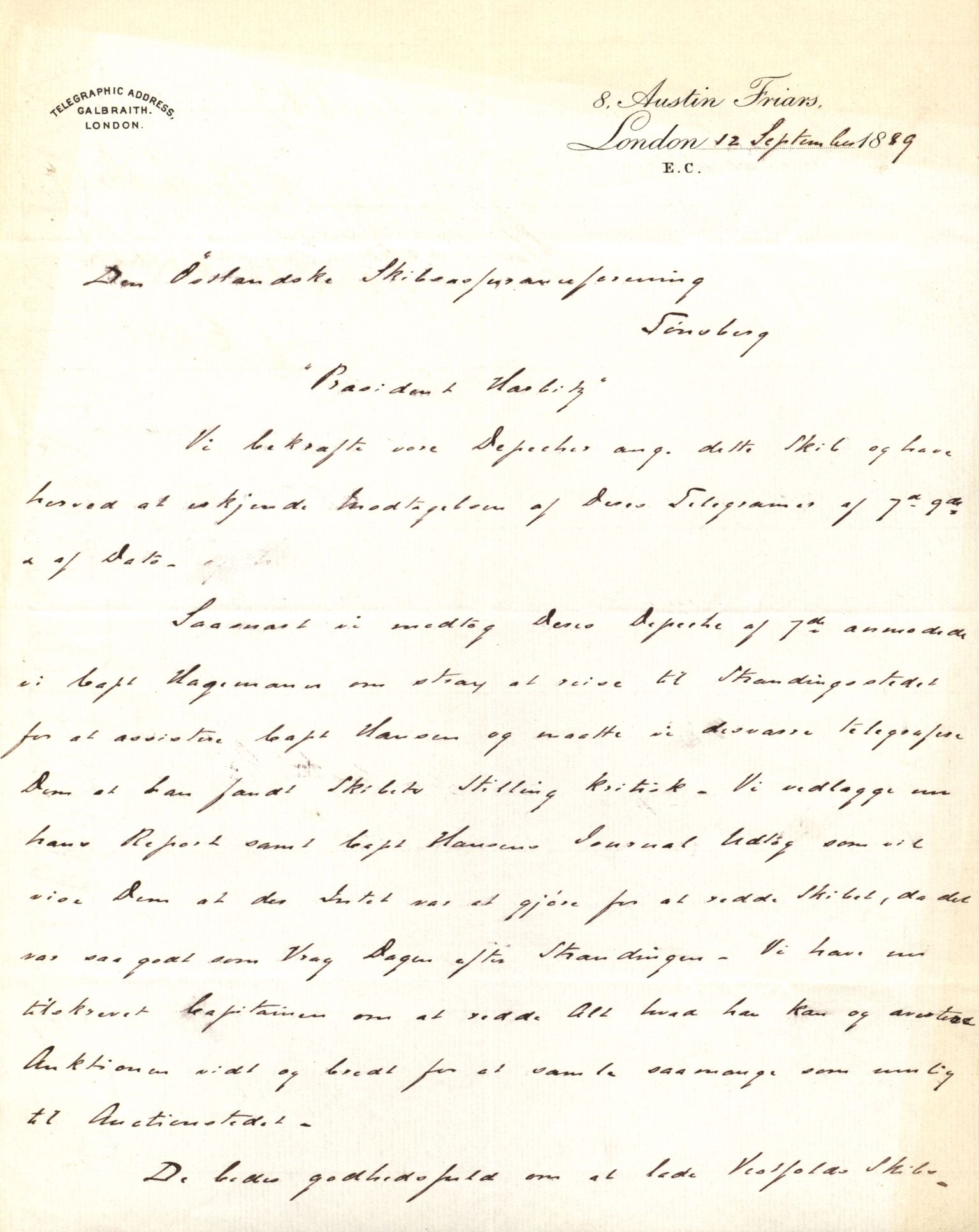 Pa 63 - Østlandske skibsassuranceforening, VEMU/A-1079/G/Ga/L0023/0007: Havaridokumenter / Eugenie, Askur, Præsident Harbitz, Professor Johnson, Professor Mohn, 1889, p. 86