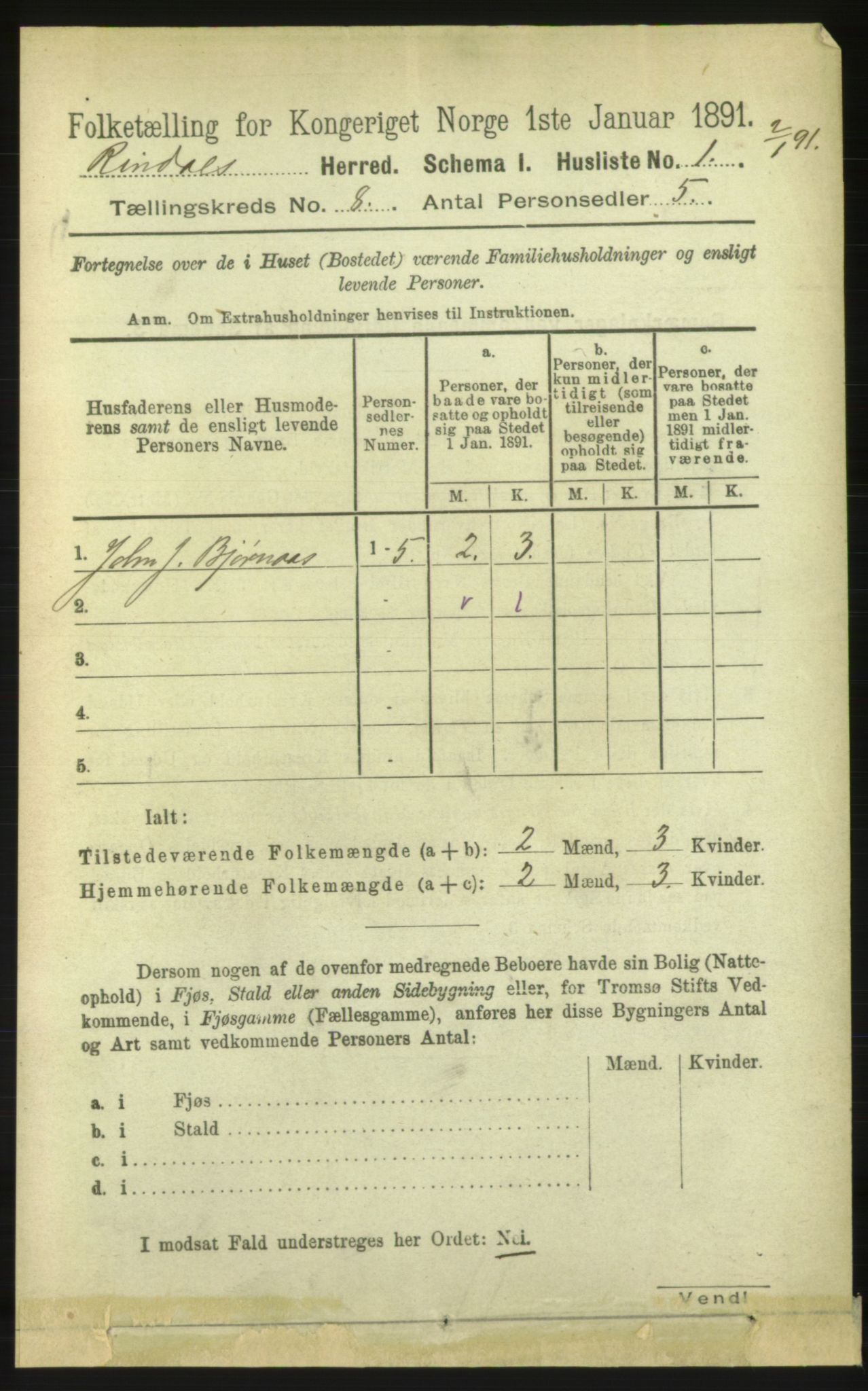 RA, 1891 census for 1567 Rindal, 1891, p. 2408