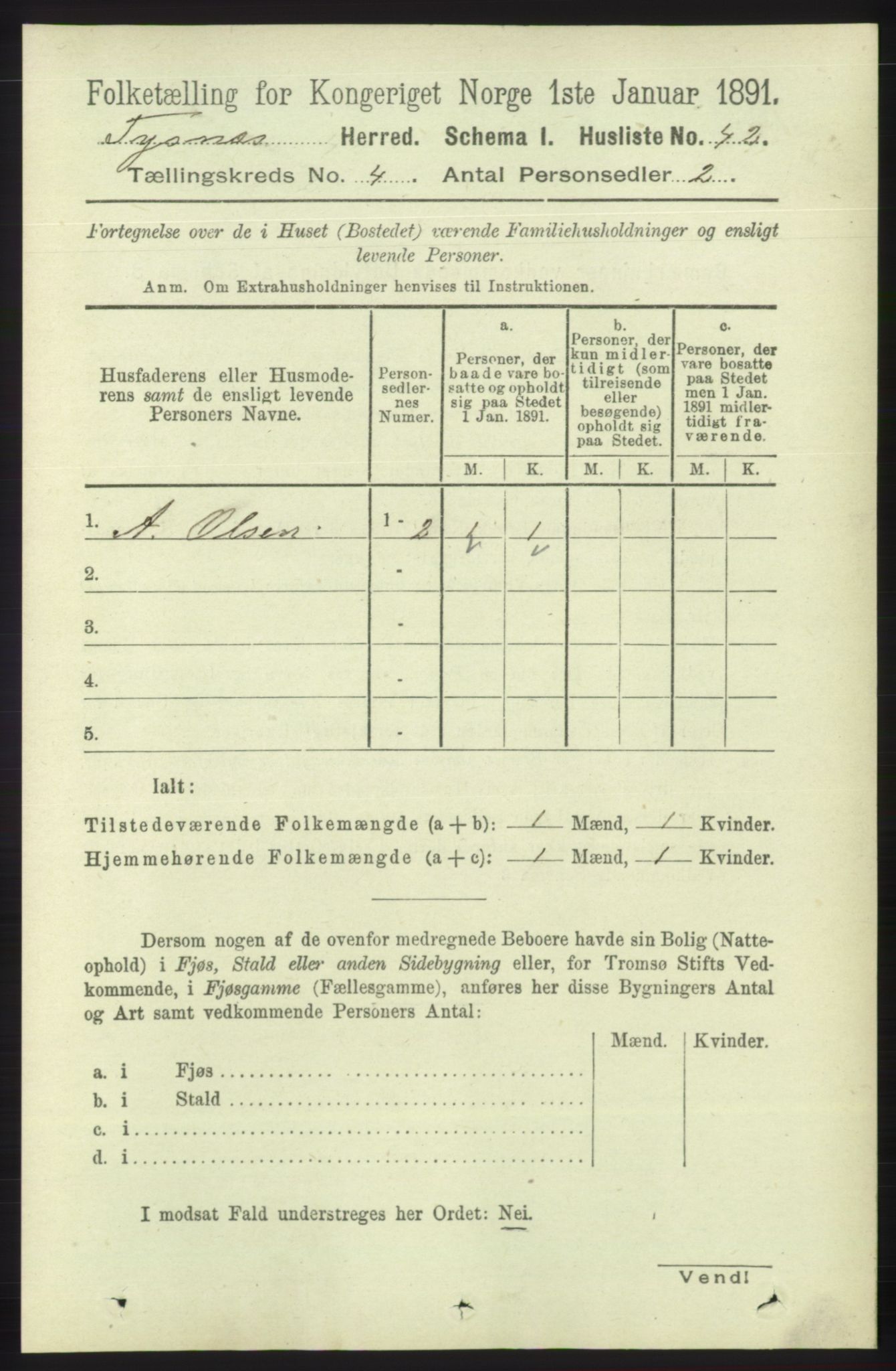 RA, 1891 census for 1223 Tysnes, 1891, p. 1521