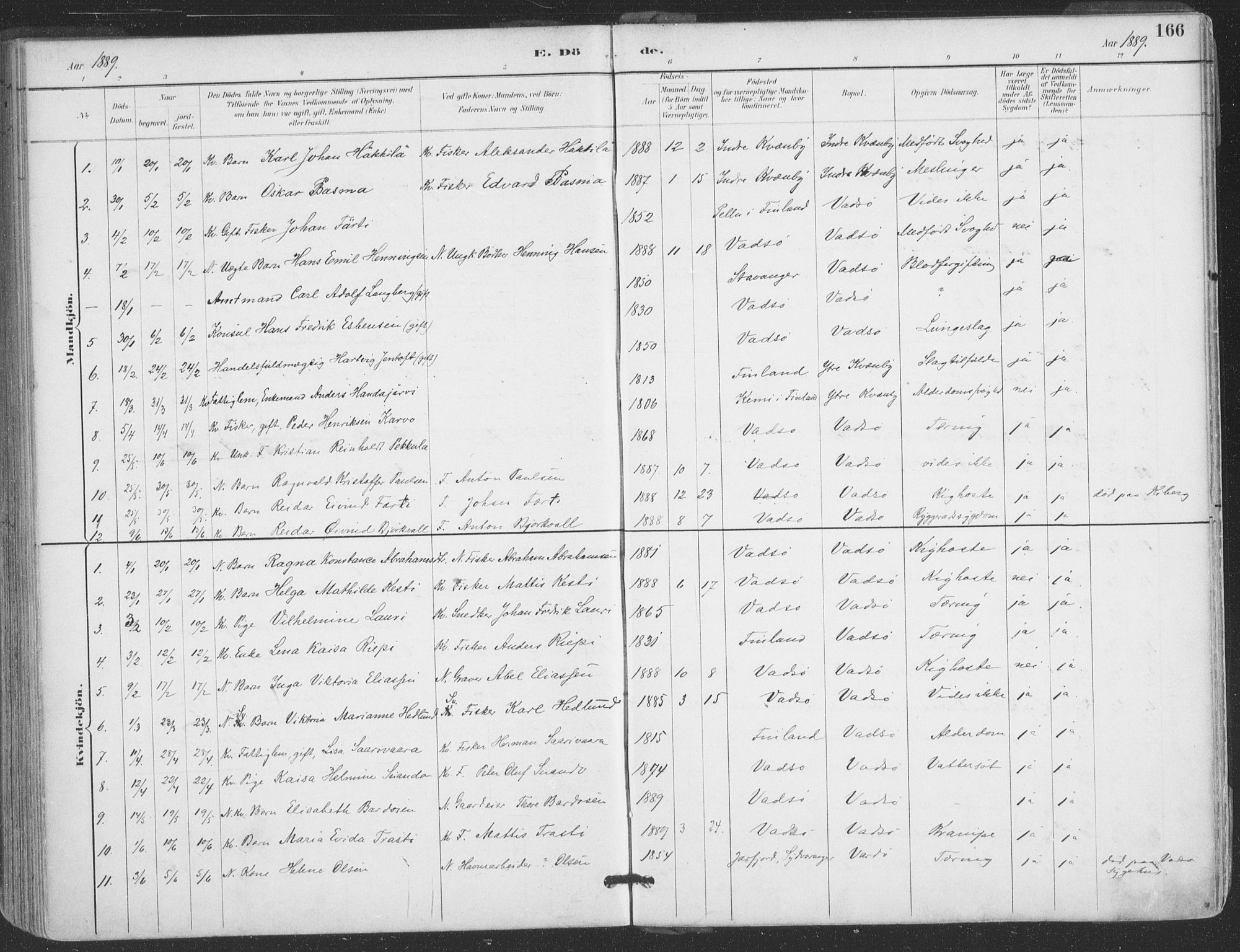 Vadsø sokneprestkontor, SATØ/S-1325/H/Ha/L0006kirke: Parish register (official) no. 6, 1885-1895, p. 166