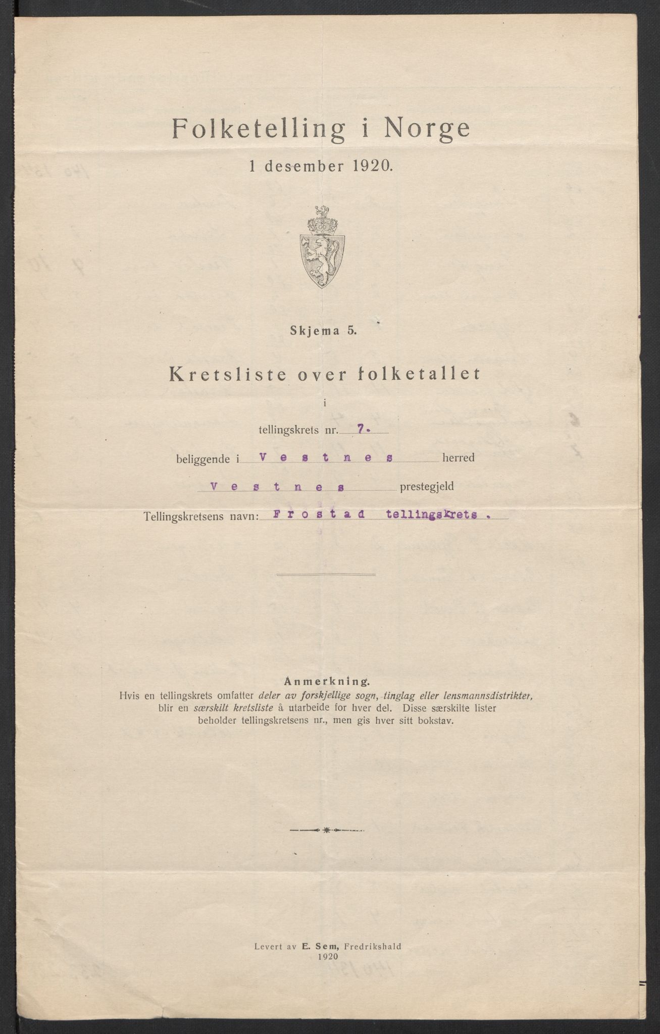 SAT, 1920 census for Vestnes, 1920, p. 25