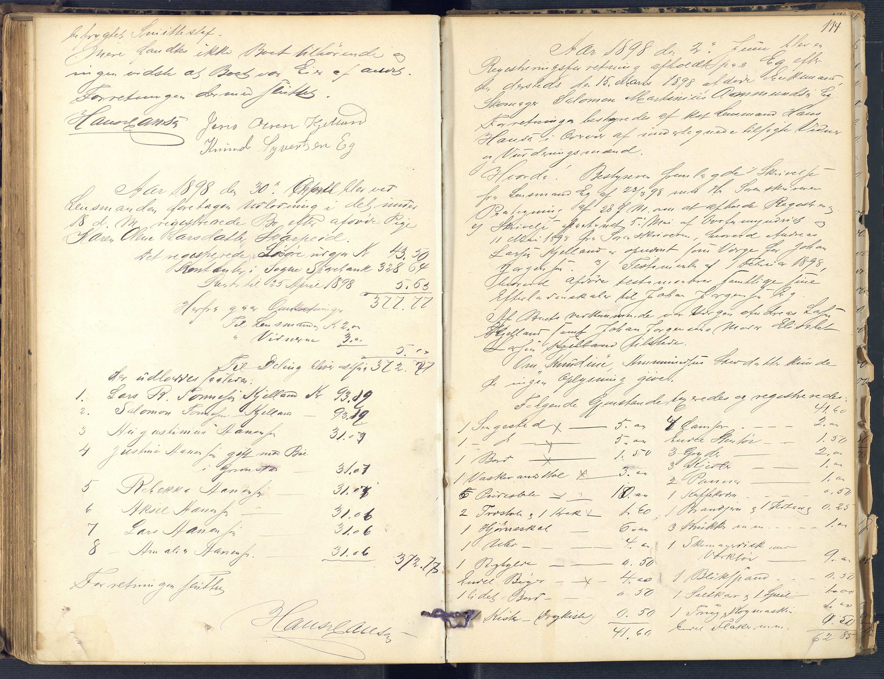 Torridal sorenskriveri, SAK/1221-0012/H/Hc/L0011: Skifteregistreringsprotokoll Søgne og Greipstad lensmannsdistrikt nr. 1, 1883-1903, p. 134
