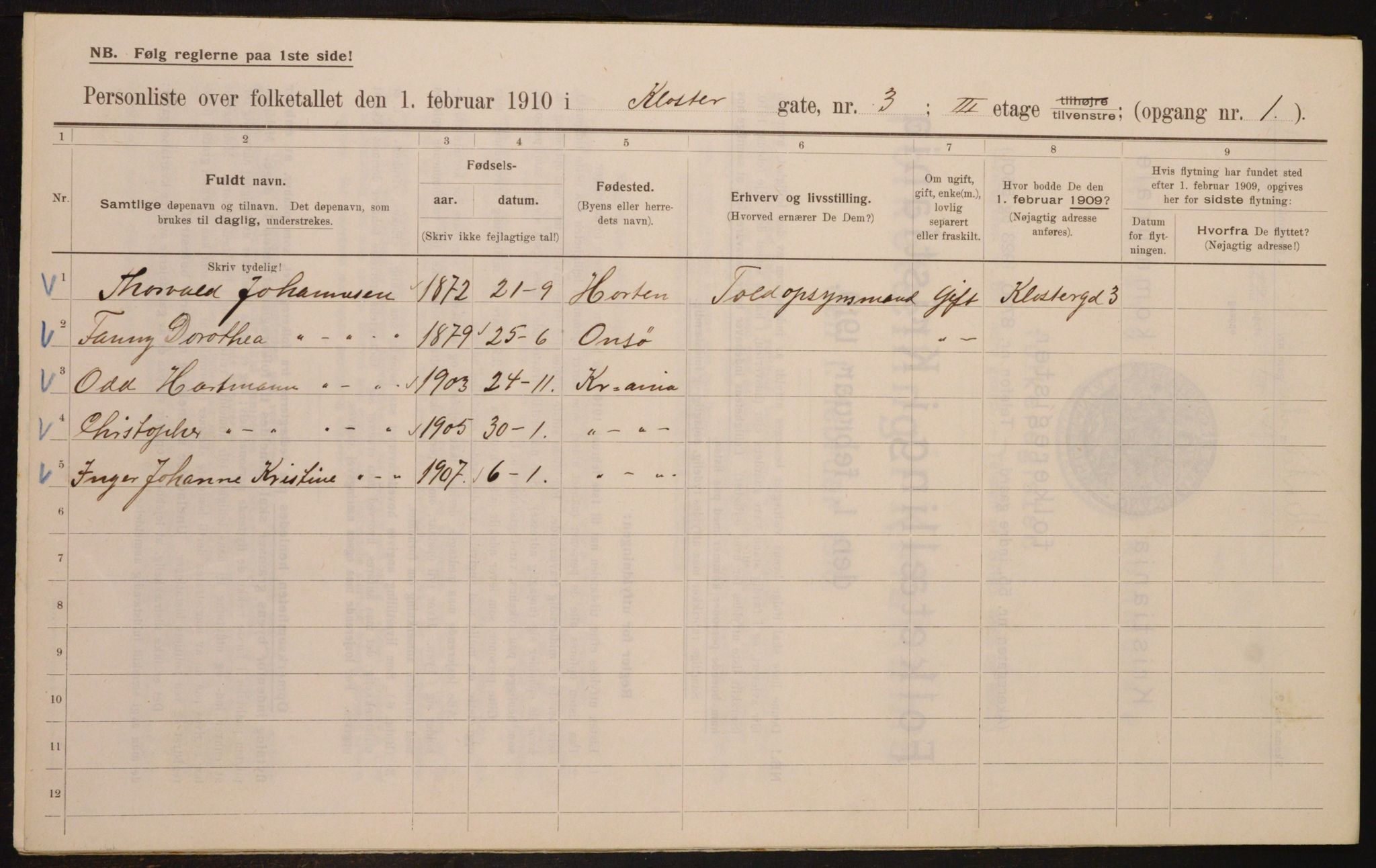 OBA, Municipal Census 1910 for Kristiania, 1910, p. 50640