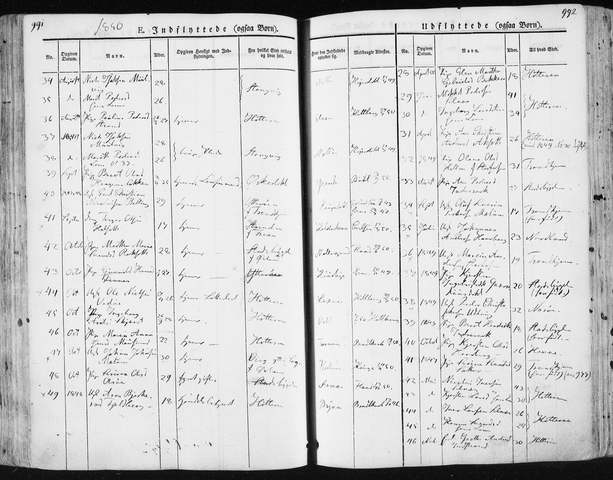 Ministerialprotokoller, klokkerbøker og fødselsregistre - Sør-Trøndelag, SAT/A-1456/659/L0736: Parish register (official) no. 659A06, 1842-1856, p. 991-992