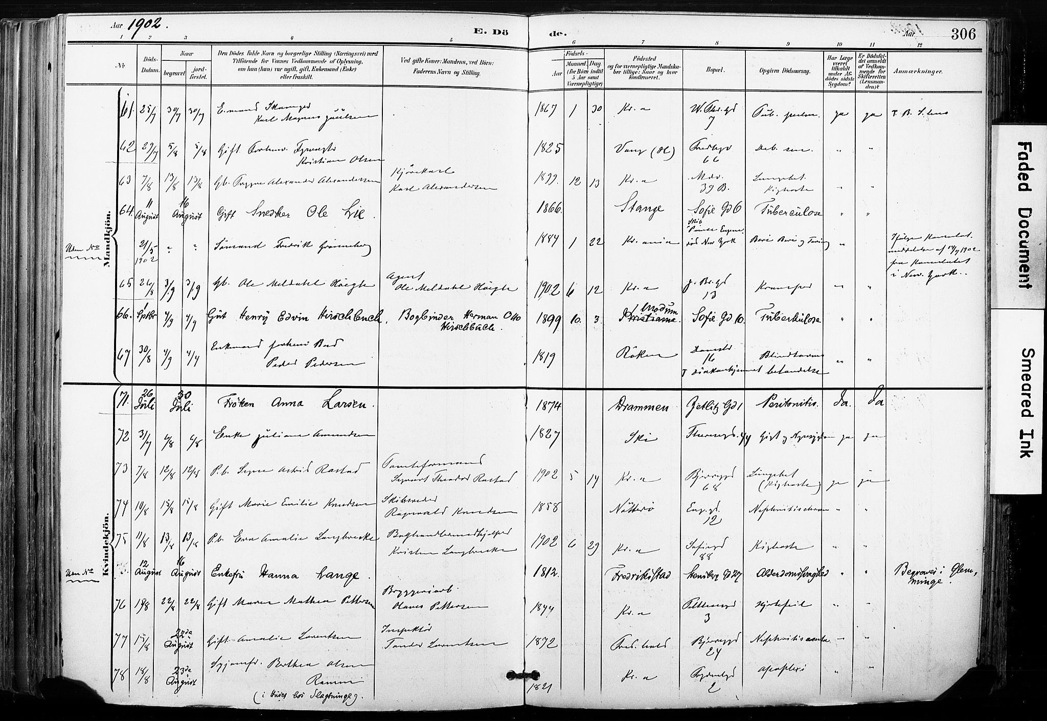 Gamle Aker prestekontor Kirkebøker, AV/SAO-A-10617a/F/L0013: Parish register (official) no. 13, 1901-1908, p. 306