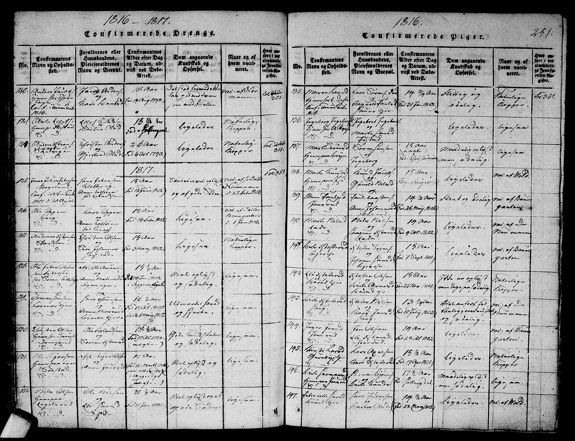Asker prestekontor Kirkebøker, SAO/A-10256a/G/Ga/L0001: Parish register (copy) no. I 1, 1814-1830, p. 251