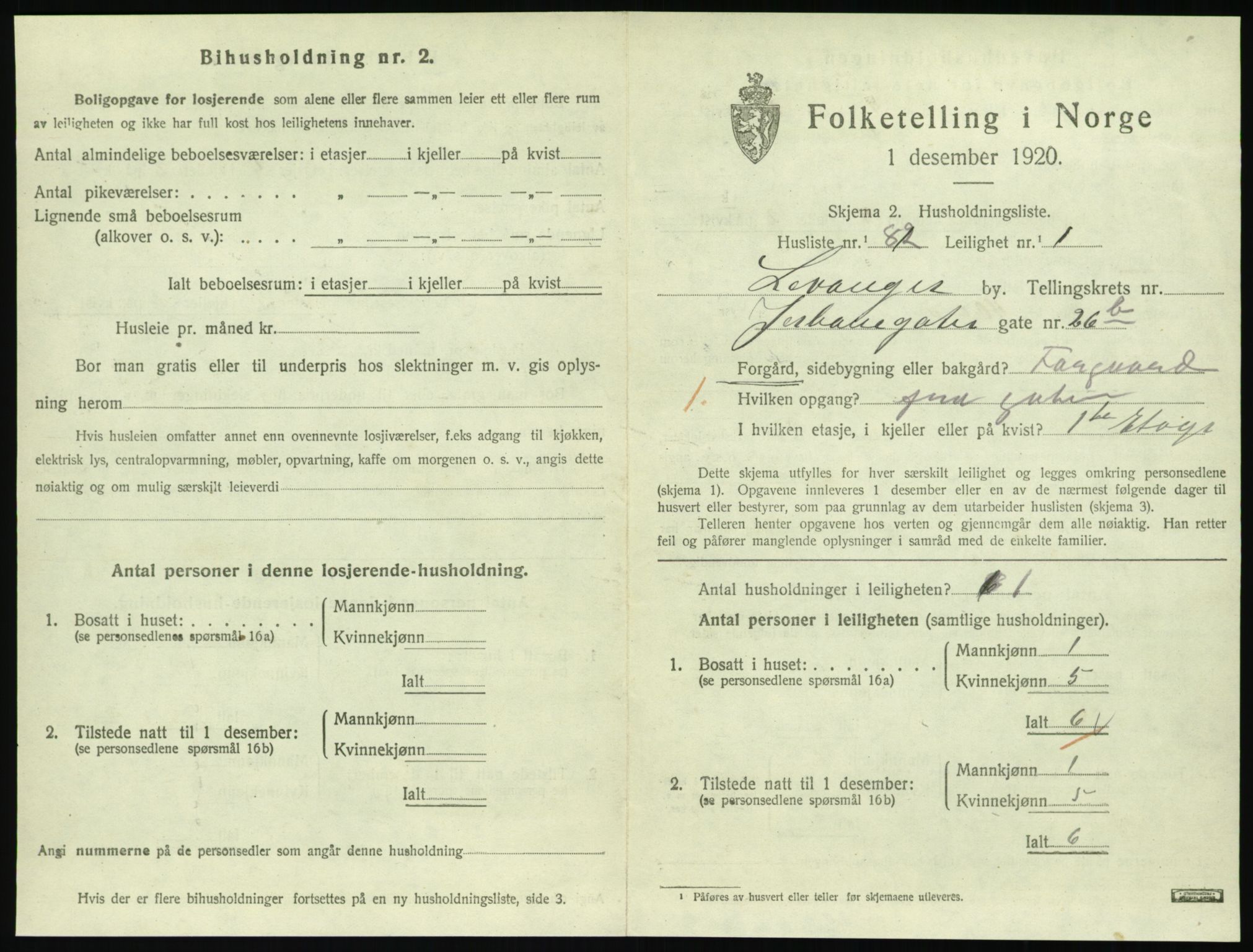 SAT, 1920 census for Levanger town, 1920, p. 806