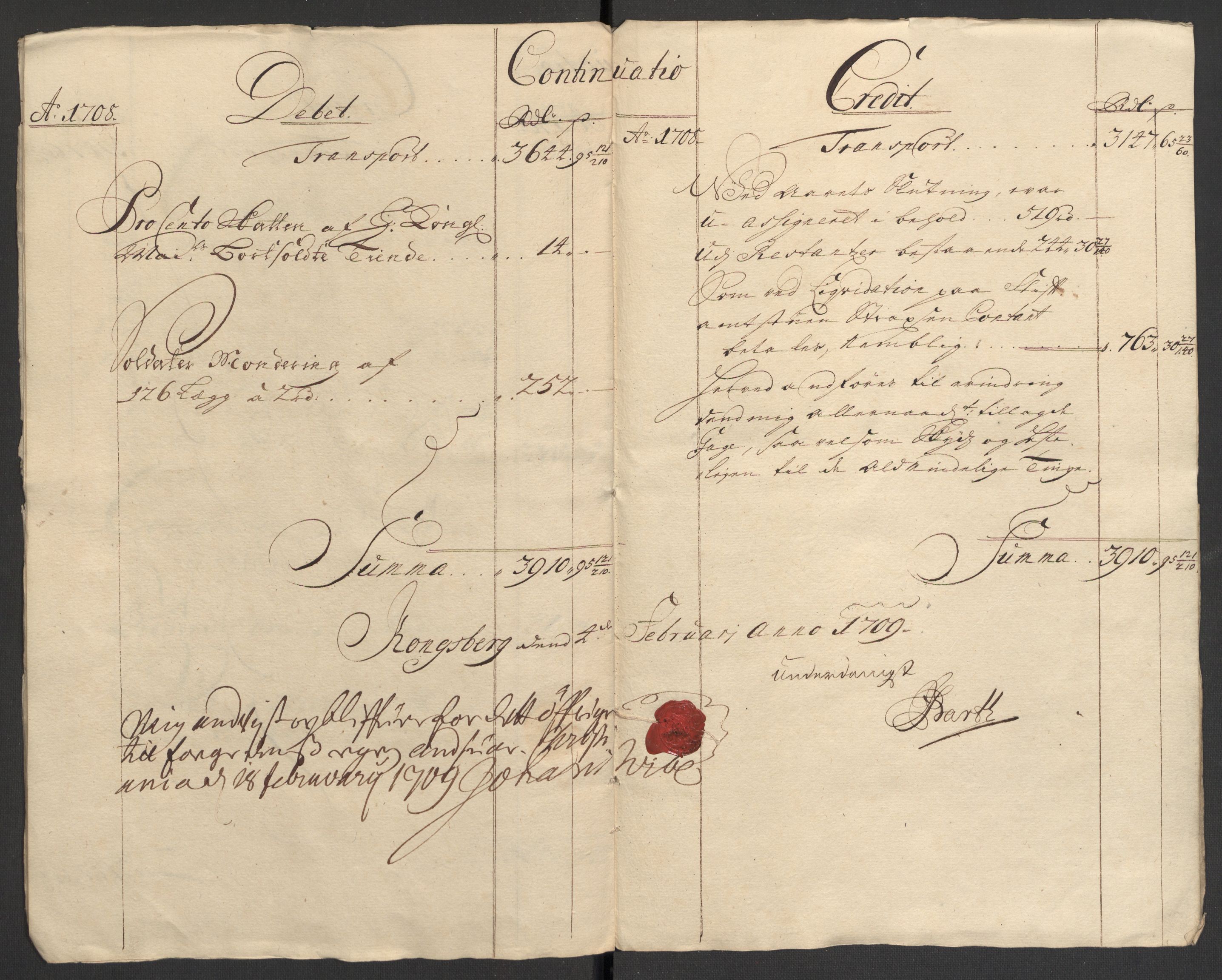 Rentekammeret inntil 1814, Reviderte regnskaper, Fogderegnskap, AV/RA-EA-4092/R24/L1584: Fogderegnskap Numedal og Sandsvær, 1707-1708, p. 178