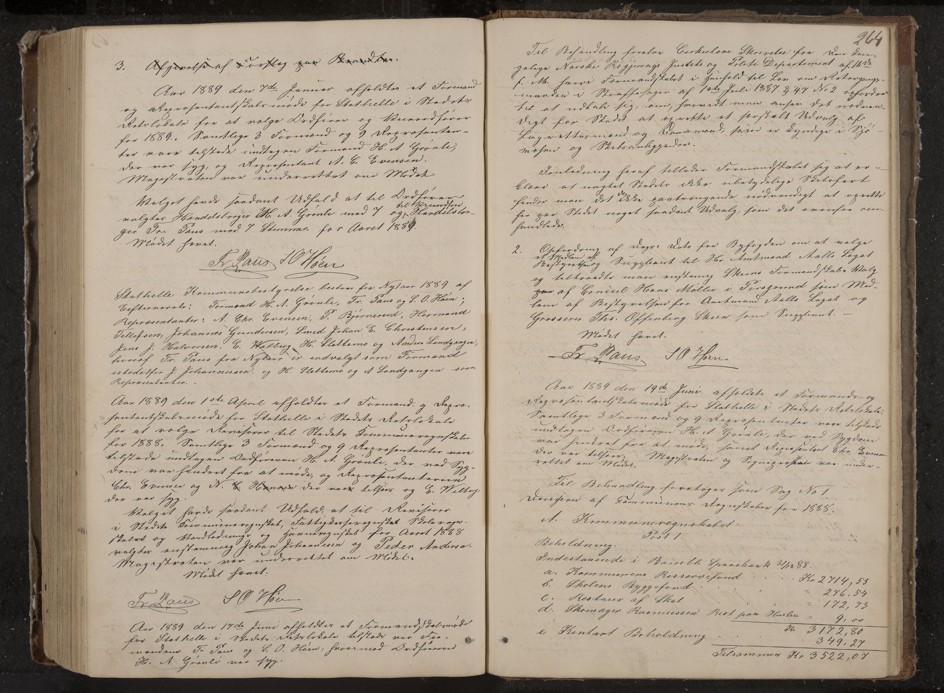 Stathelle formannskap og sentraladministrasjon, IKAK/0803021/A/L0001: Møtebok, 1852-1891, p. 264