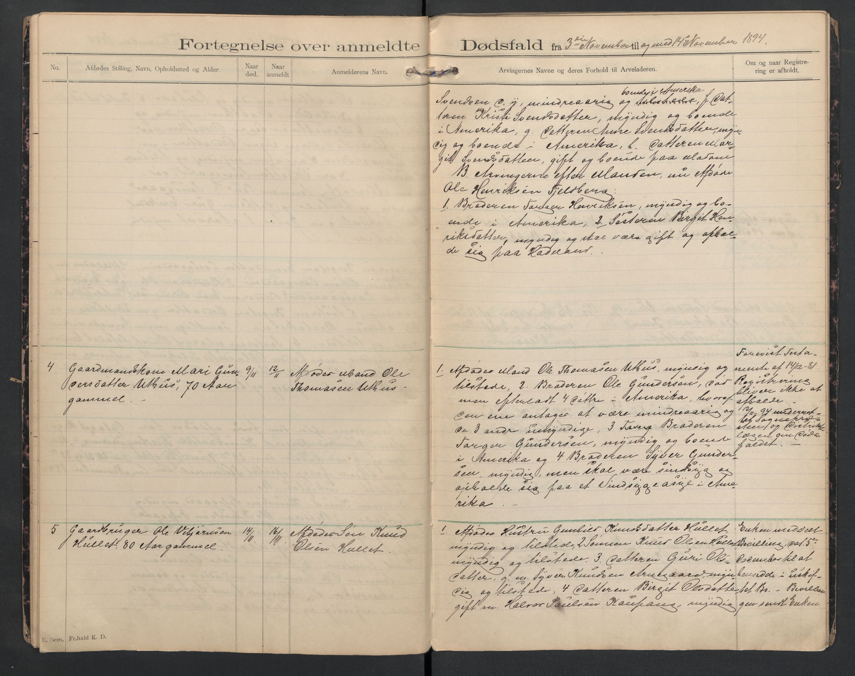 Hol lensmannskontor, AV/SAKO-A-512/H/Ha/L0002: Dødsanmeldelsesprotokoll, 1893-1899