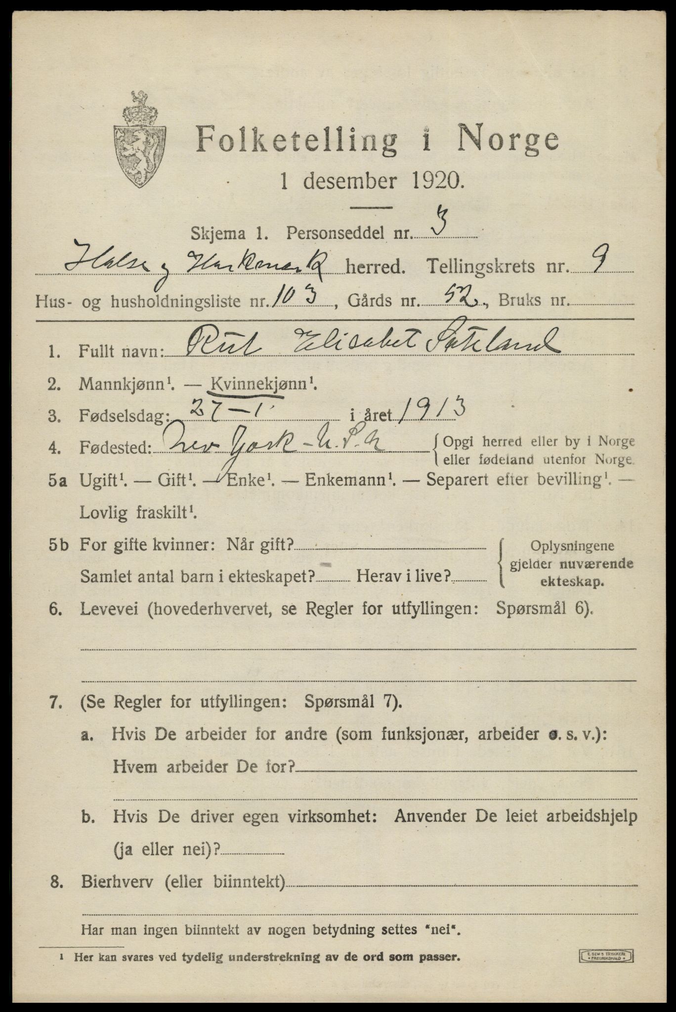 SAK, 1920 census for Halse og Harkmark, 1920, p. 5603