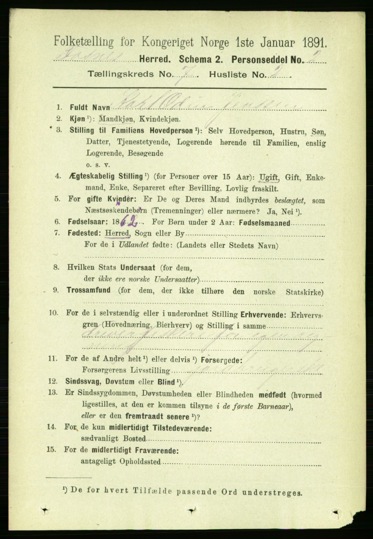 RA, 1891 census for 1748 Fosnes, 1891, p. 3117