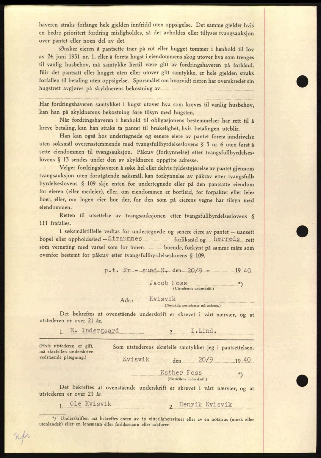 Nordmøre sorenskriveri, AV/SAT-A-4132/1/2/2Ca: Mortgage book no. B87, 1940-1941, Diary no: : 1587/1940