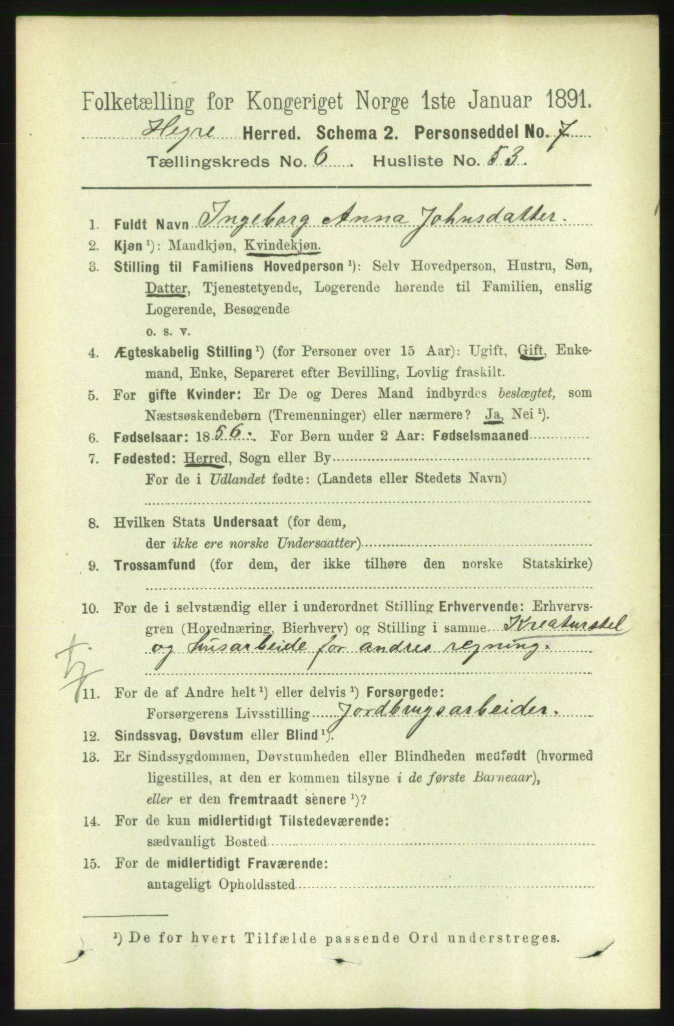 RA, 1891 census for 1712 Hegra, 1891, p. 2698