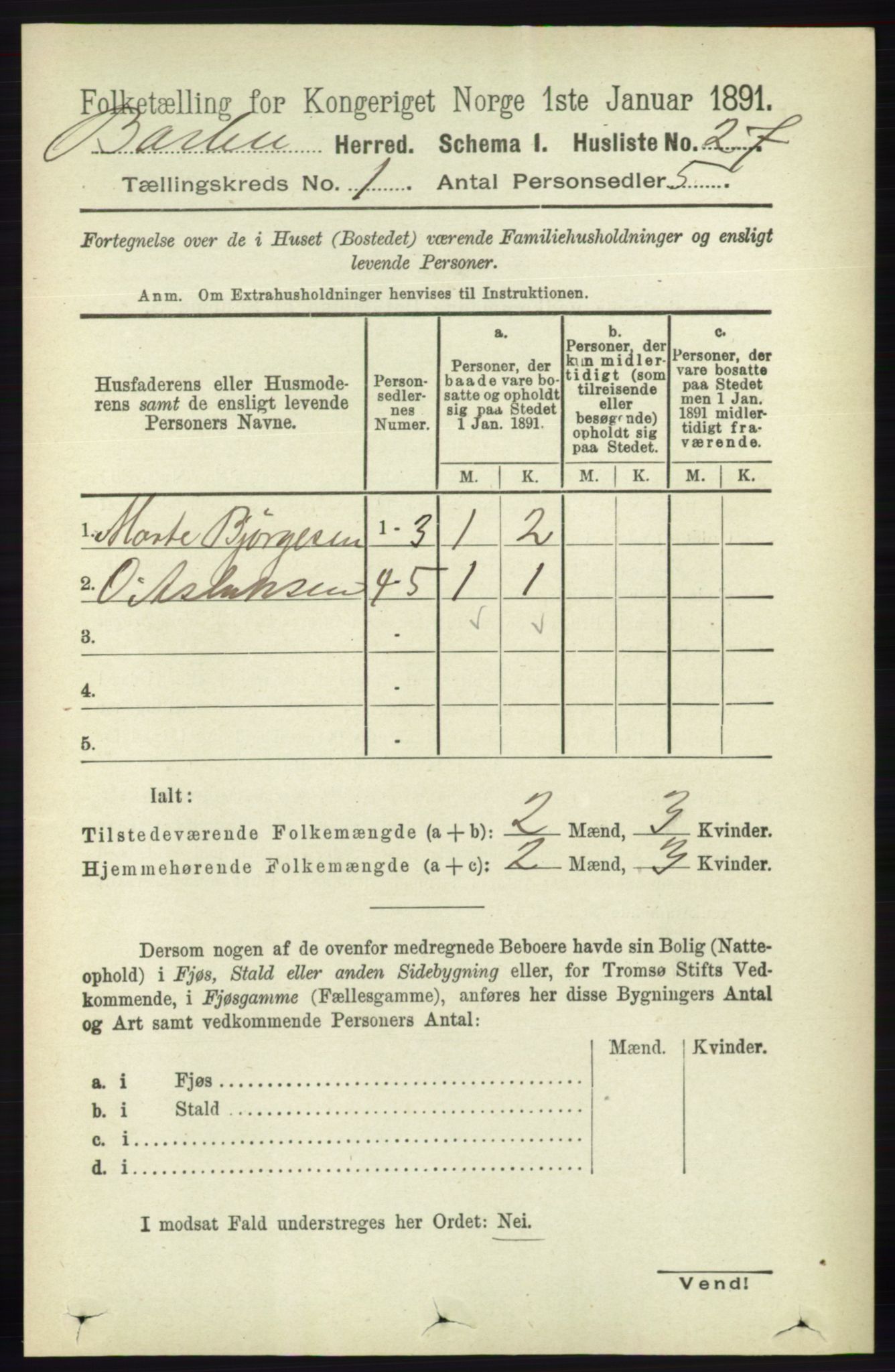 RA, 1891 census for 0990 Barbu, 1891, p. 58