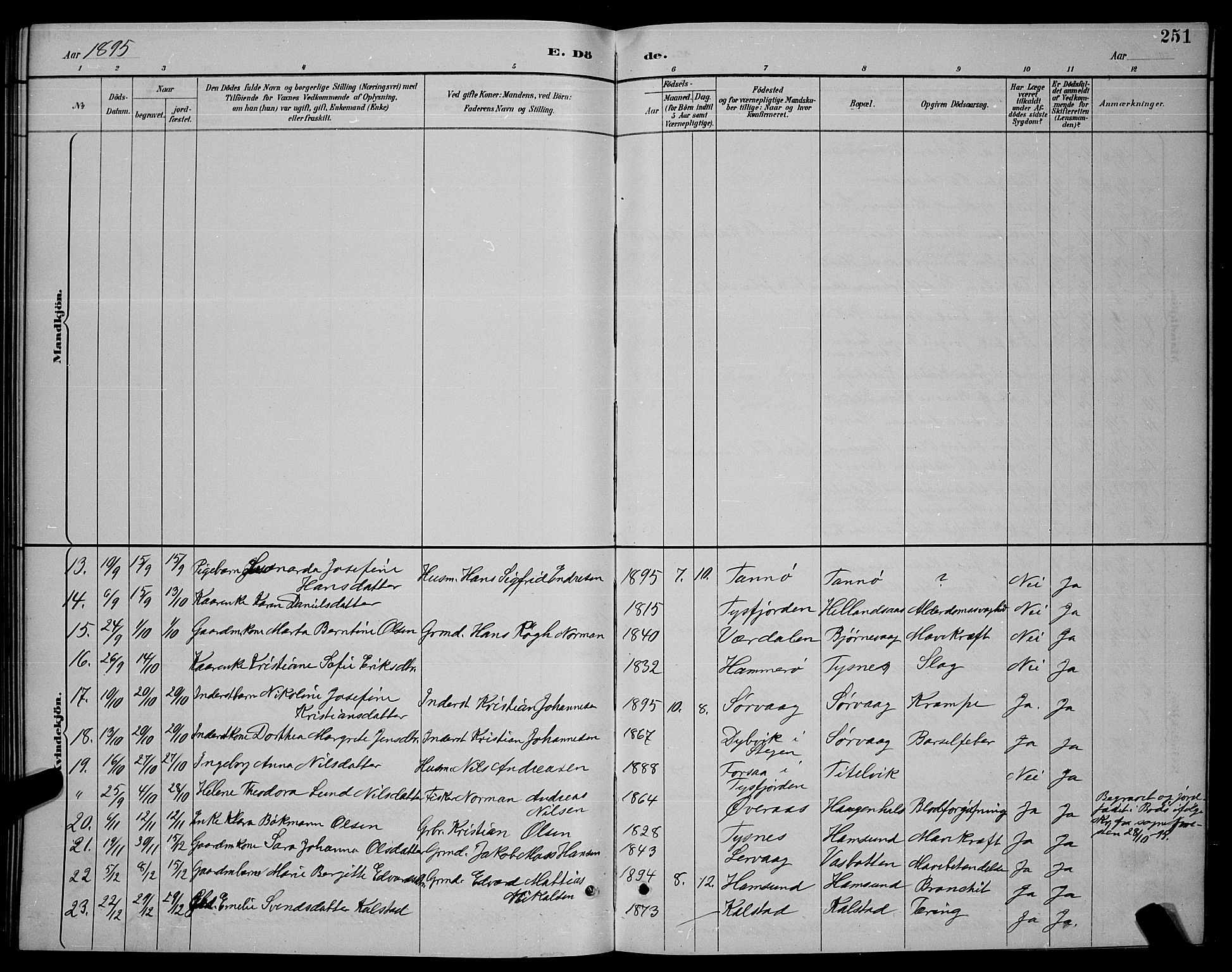 Ministerialprotokoller, klokkerbøker og fødselsregistre - Nordland, SAT/A-1459/859/L0859: Parish register (copy) no. 859C05, 1887-1898, p. 251