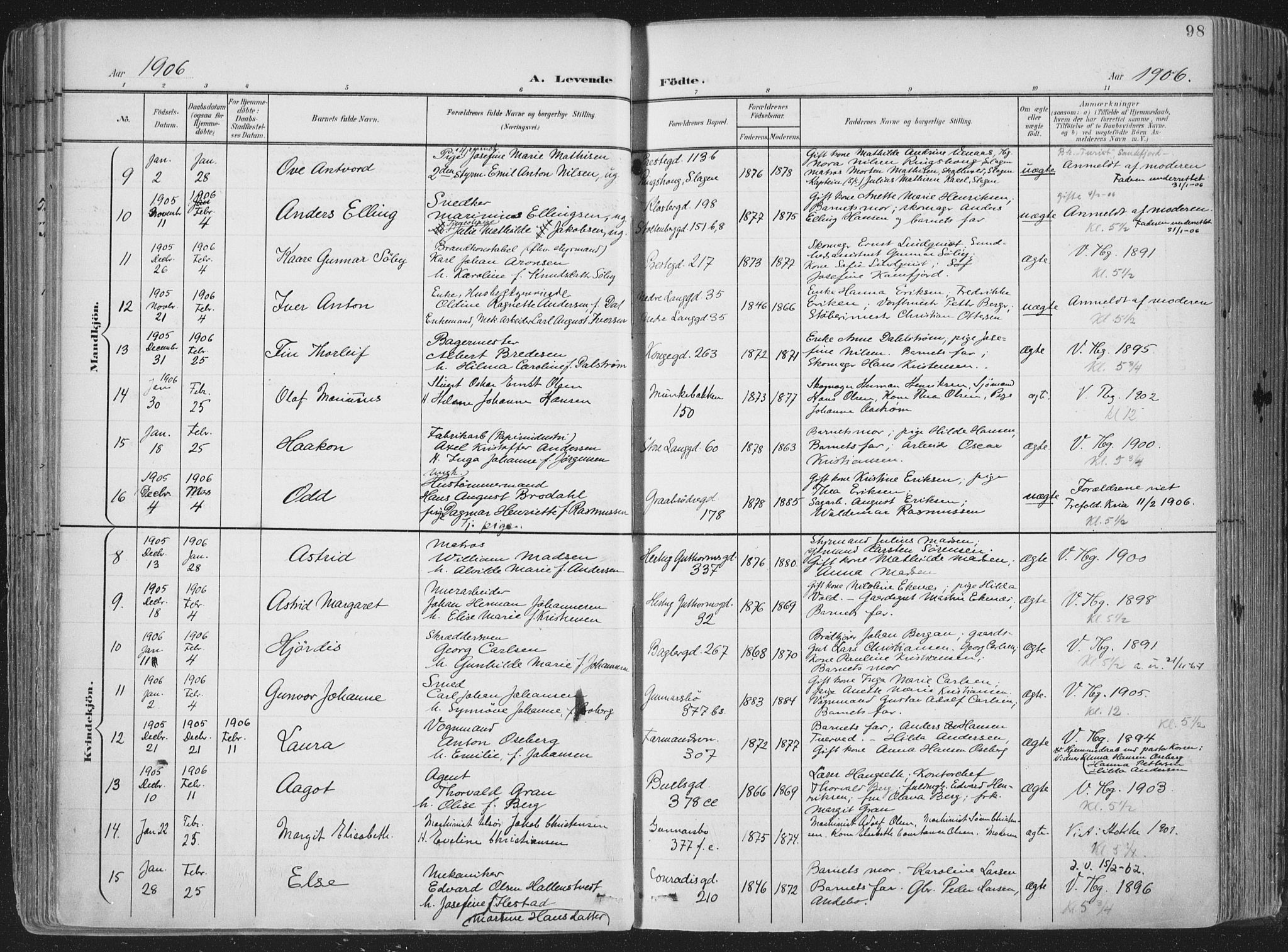 Tønsberg kirkebøker, AV/SAKO-A-330/F/Fa/L0014: Parish register (official) no. I 14, 1900-1913, p. 98