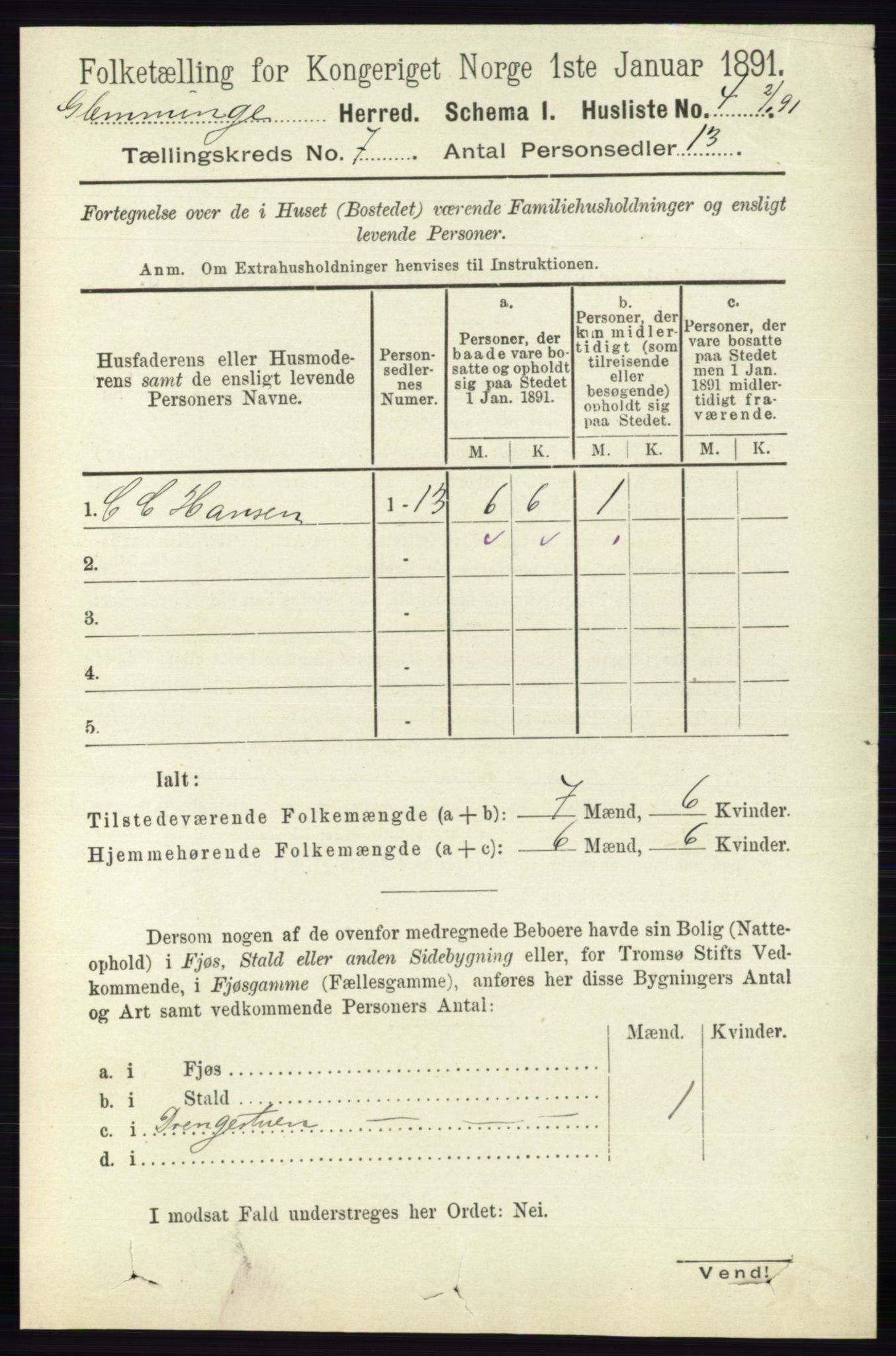 RA, 1891 census for 0132 Glemmen, 1891, p. 9108