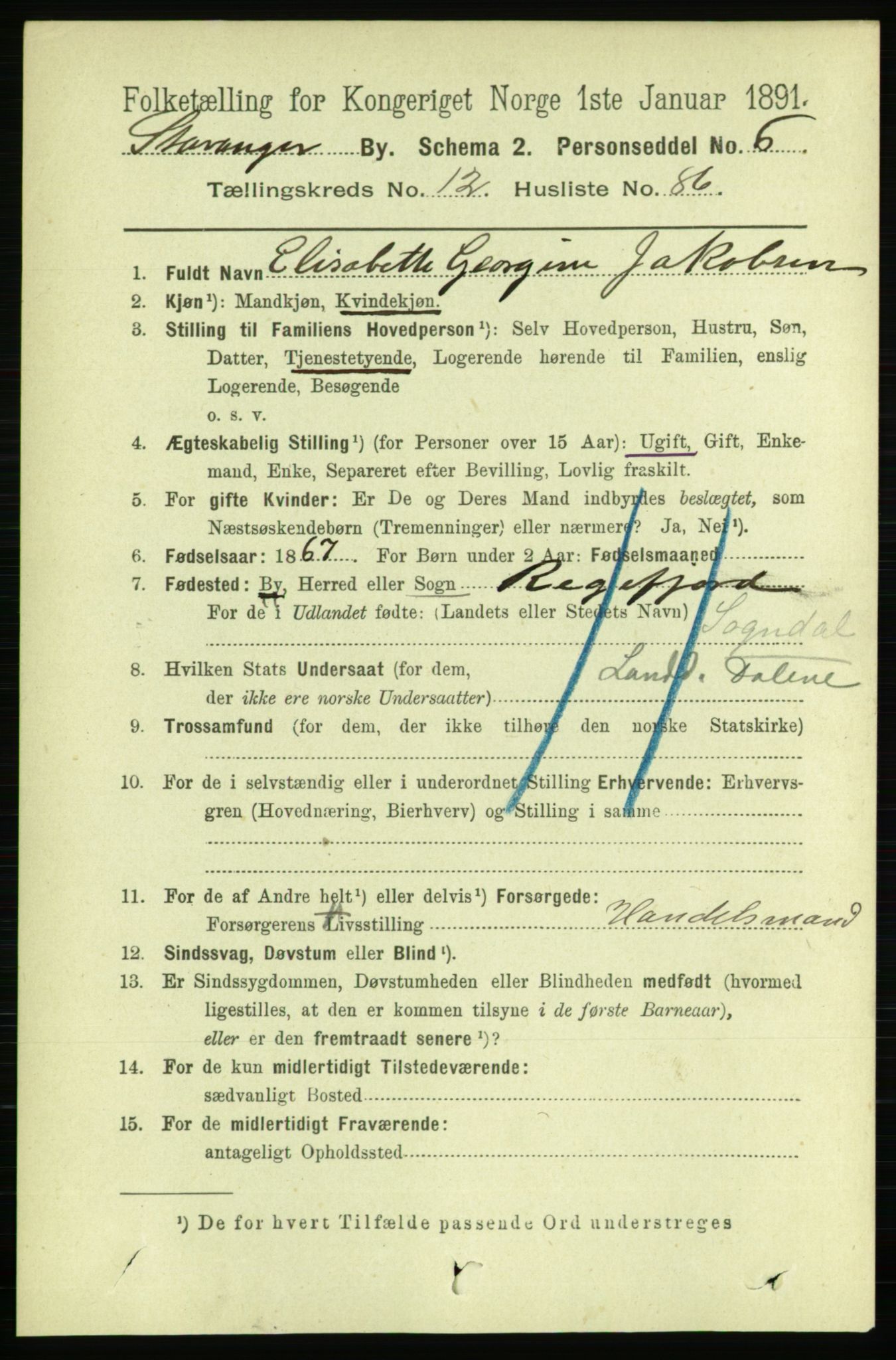 RA, 1891 census for 1103 Stavanger, 1891, p. 15887