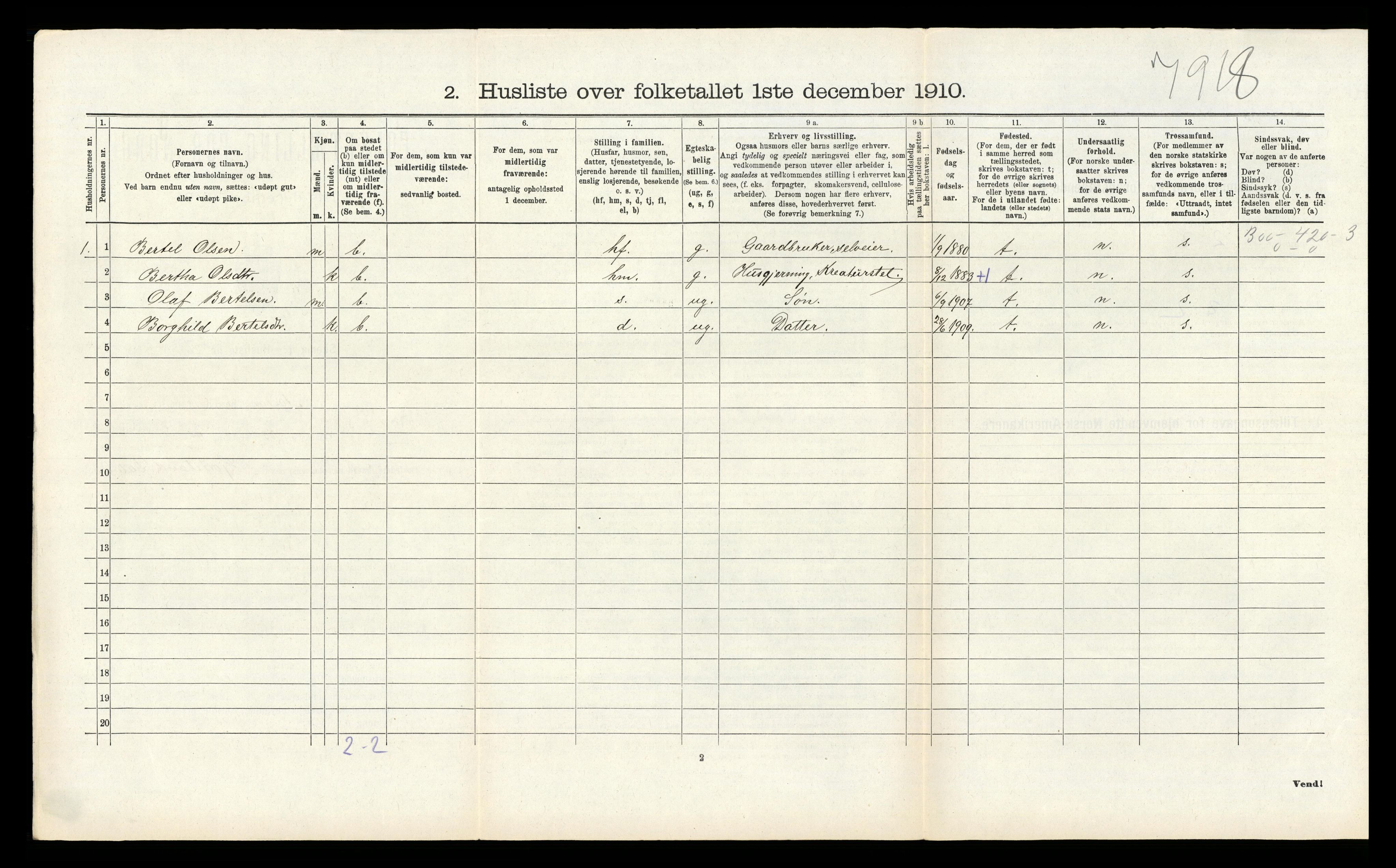 RA, 1910 census for Åsane, 1910, p. 298